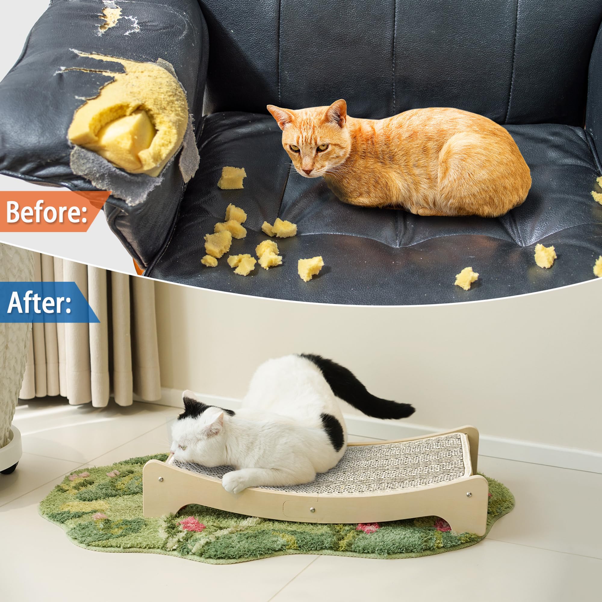 Petkaray Sisal Cat Scratching Board, Curved Sisal Cat Scratcher, Large Indoor Kitty Scratch Pad, Heavy Duty Arc Lounge Bed For K
