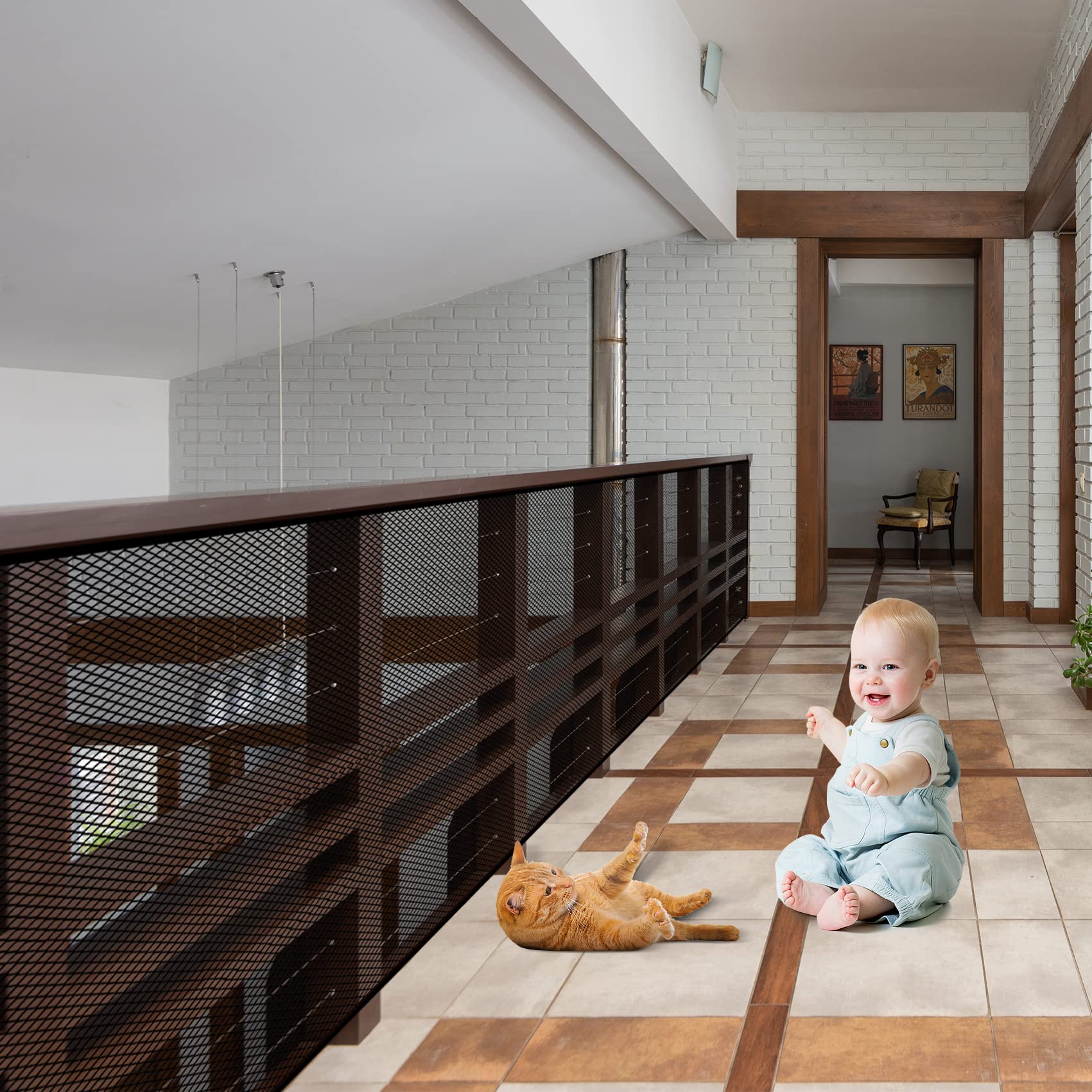 JIFTOK Baby Gate for Stairs, Banister Guard for Kids, Pets, Toys, 21.6ft L x 2.66 ft H, Mesh Netting Safety Net for Balcony Rail