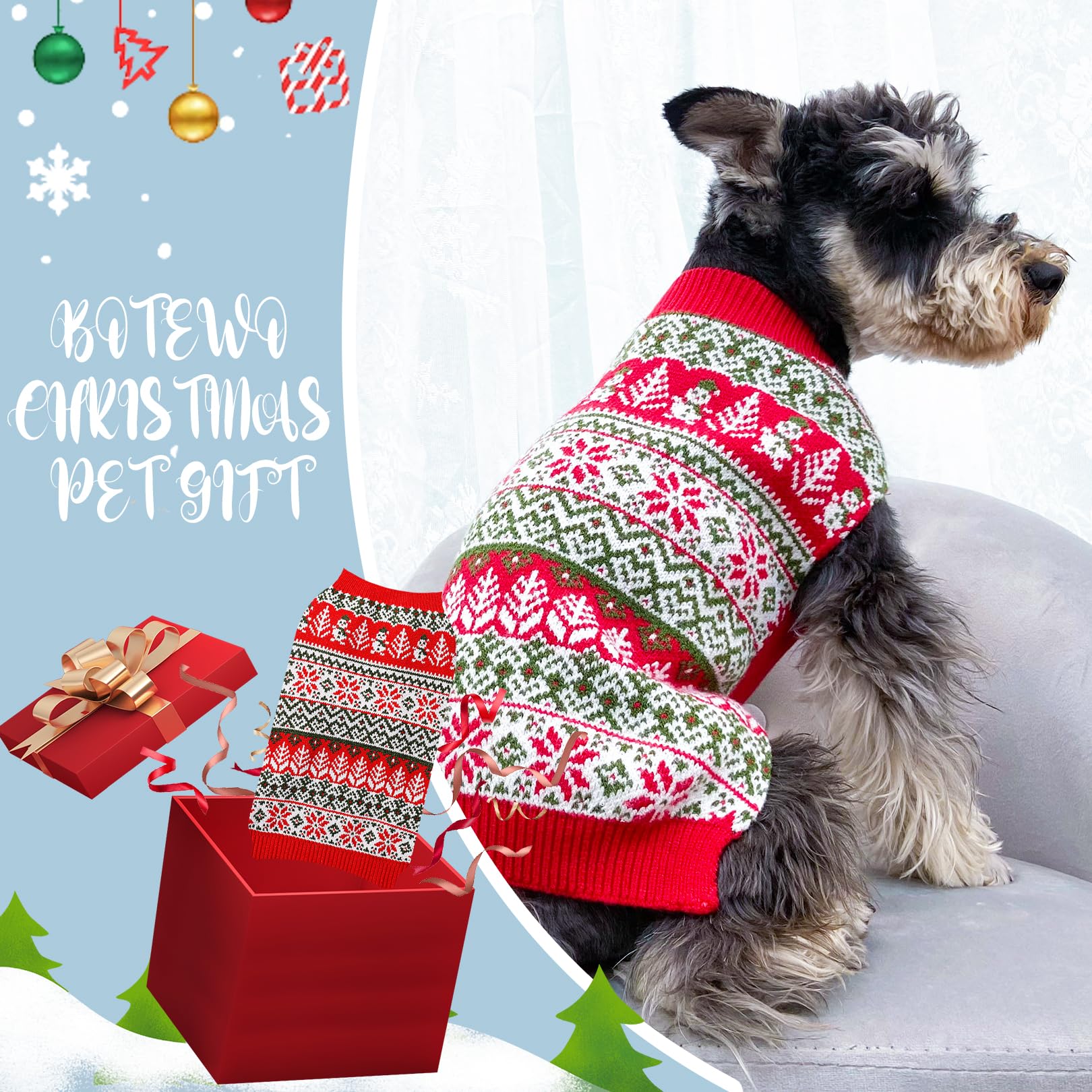Dog Christmas Sweater For Small Dogs: Turtleneck Knitted Dog Xmas Sweater With Snowman Snowflake Pattern, Holiday Theme Pet Clot