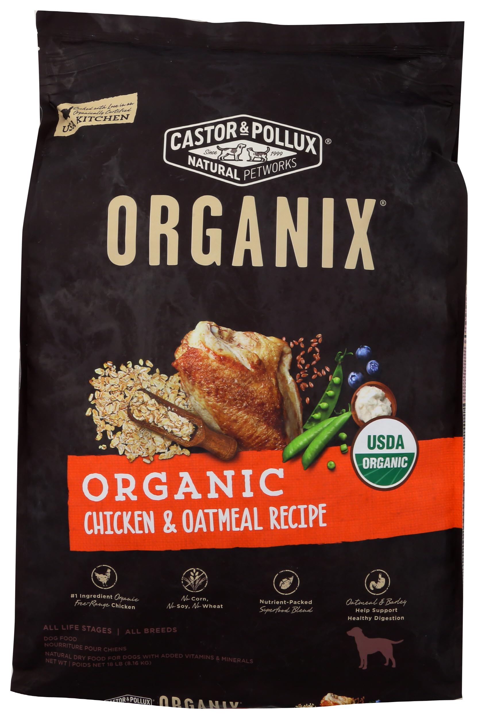 Castor & Pollux ORGANIX Organic Dog Food, Chicken and Oatmeal Recipe Dry Dog Food - 18 lb. Bag