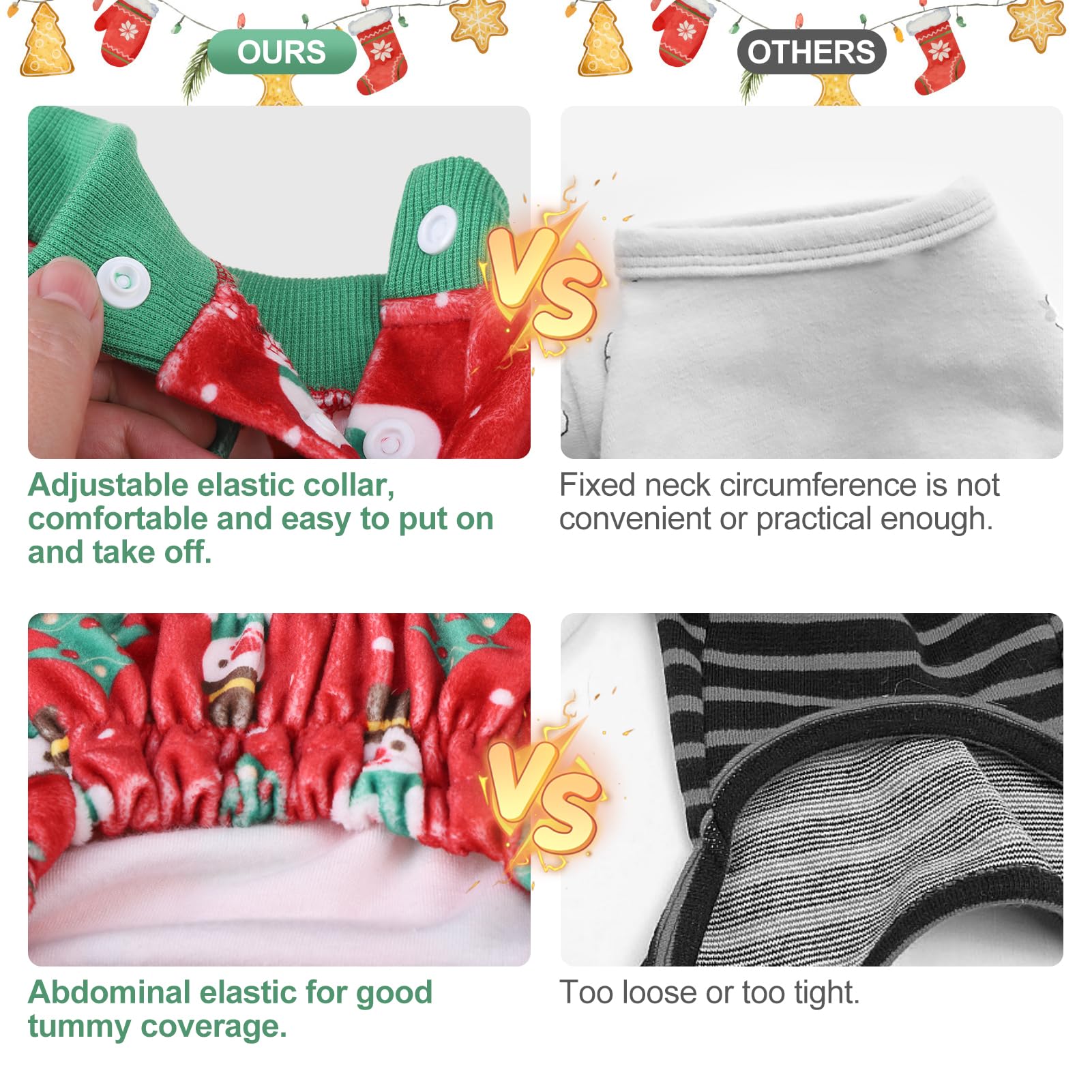 Beautyzoo Large Dog Christmas Pjs, Soft Fleece, Warm, Breathable Jammies Onesie Outfit For Female & Male Dogs, Xs