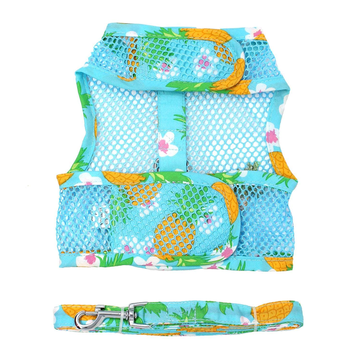 Doggie Design Cool Mesh Dog Harness With Leash Pineapple Luau (X-Small)