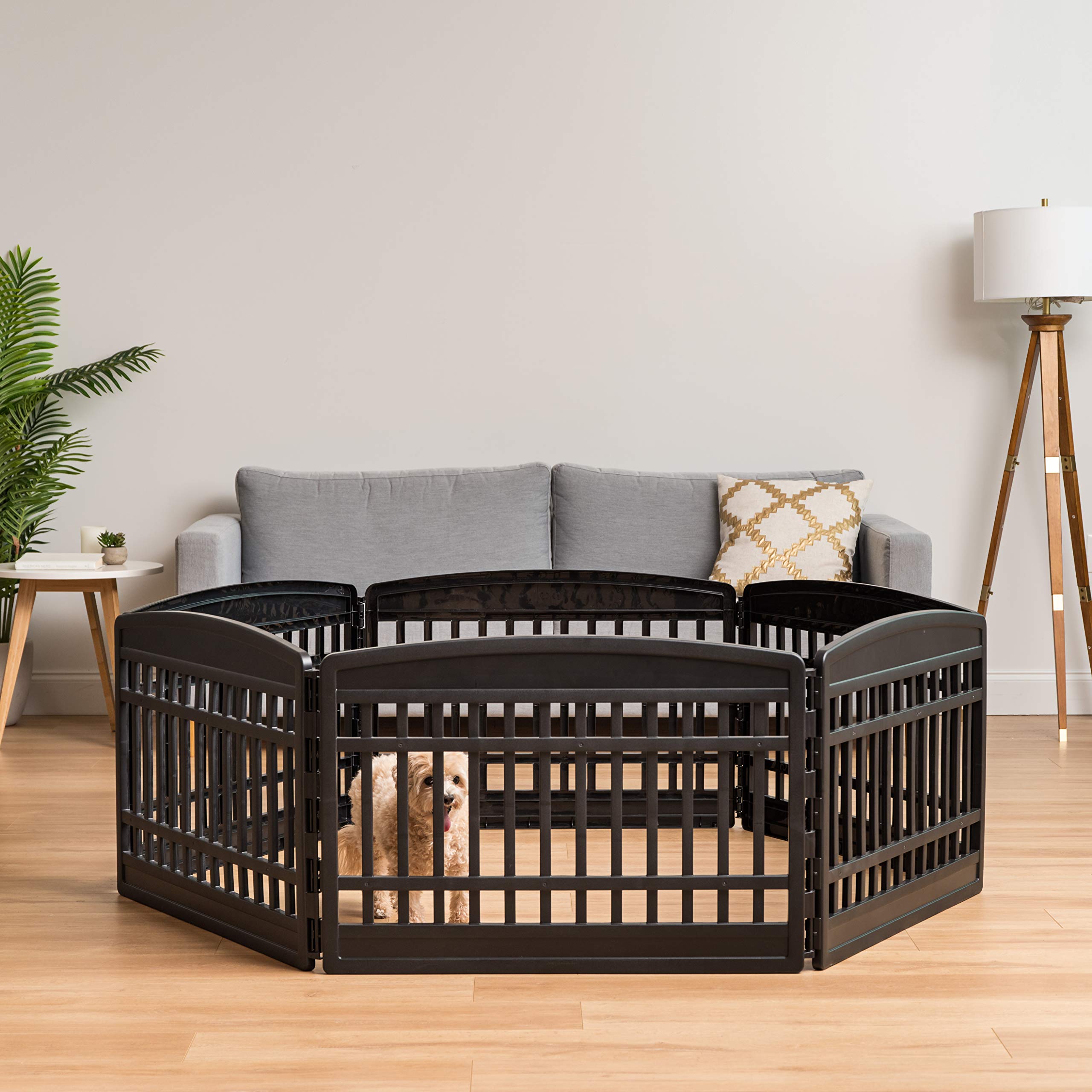 Iris Usa Dog Playpen, 6-Panel 24' Pet Playpen, Puppy Playpen, Indoor/Outdoor Dog Pen, 60 X 60 X 24, Foldable, Customizable, Black