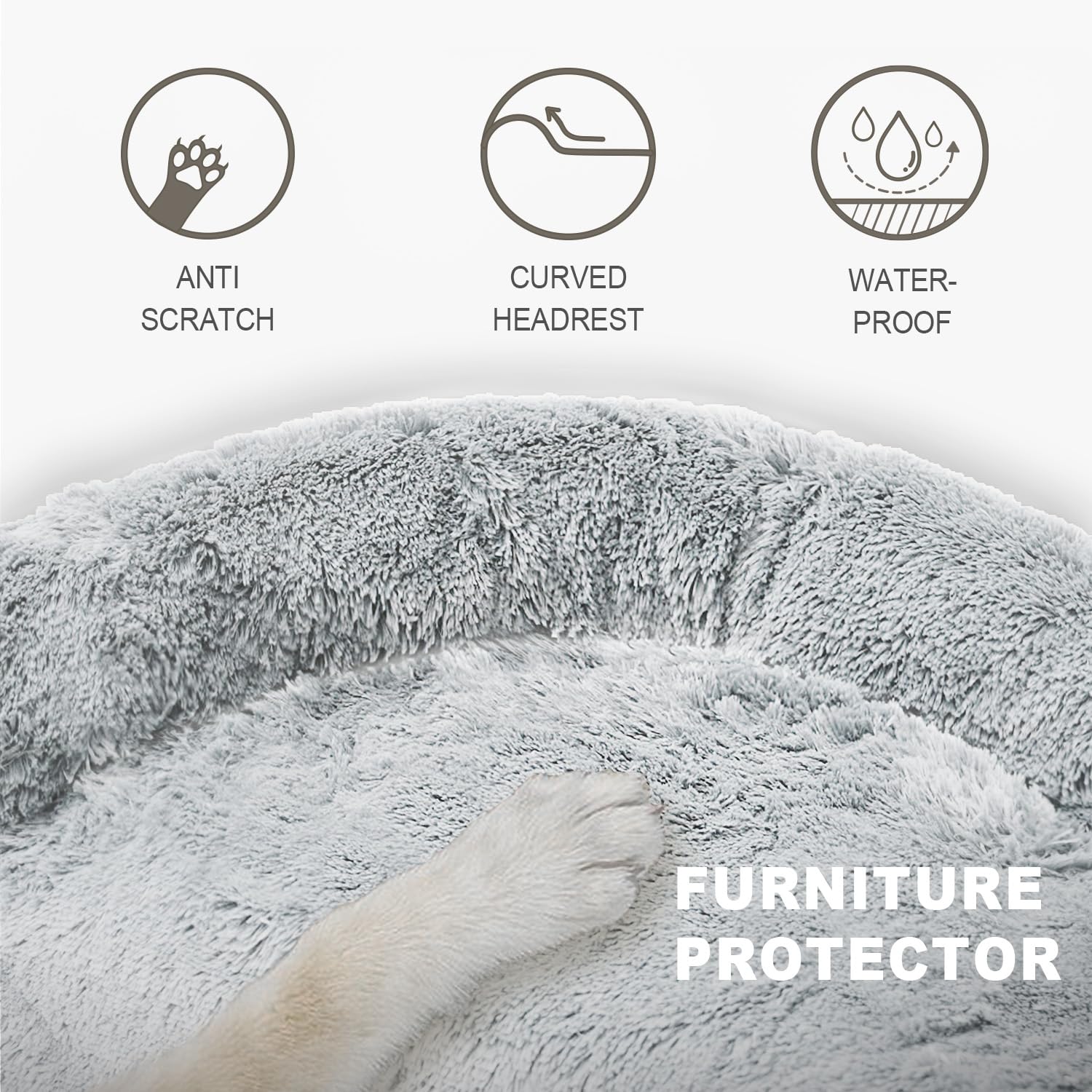 Tinaco Luxurious Calming Bed Mats, Washable Removable Couch Cover, Plush Long Fur Mat For Pets, Waterproof Lining, Perfect For Small, Medium And Large Dogs And Cats (Gradient Gray, L)
