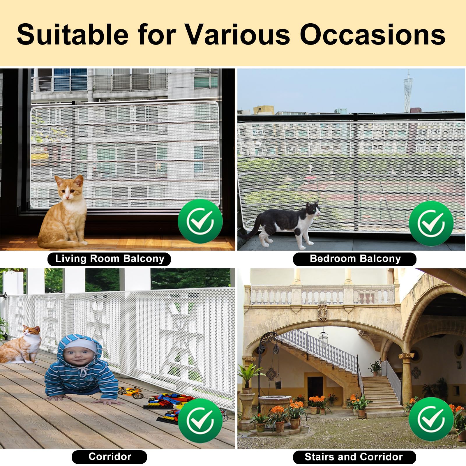 Banister Guard-10ft X 3ft Thick Balcony Safety Net for Kids Pet Balcony Guard Balcony Netting for Pets Rail Net for Balcony Apar
