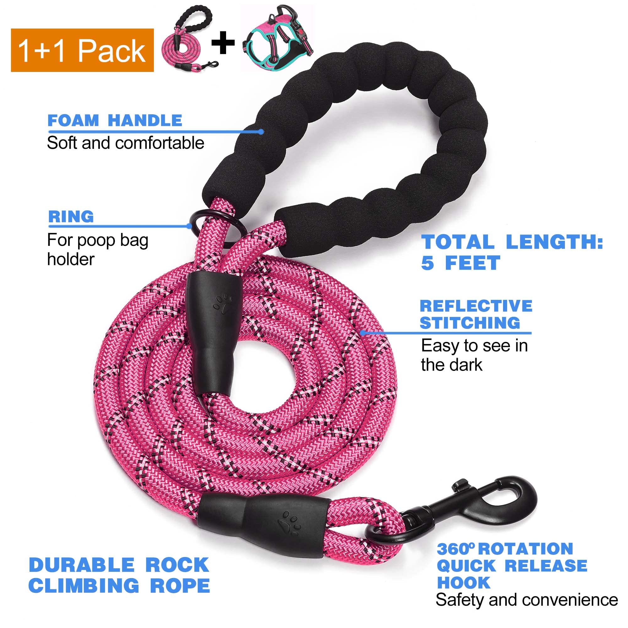 Tobedri No Pull Dog Harness Adjustable Reflective Oxford Easy Control Medium Large Dog Harness With A Free Heavy Duty 5Ft Dog Leash