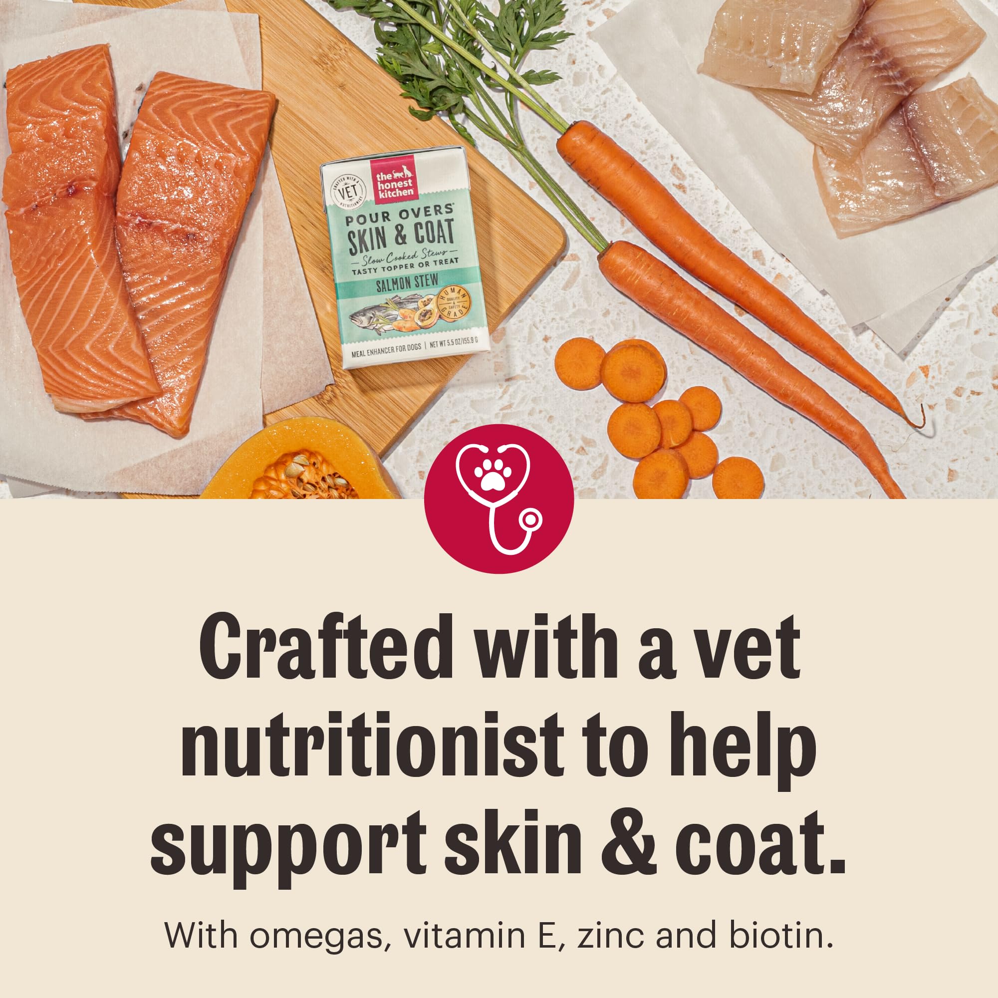 The Honest Kitchen Functional Pour Overs: Skin & Coat - Salmon Stew Dog Food Topper, 5.5 oz x12