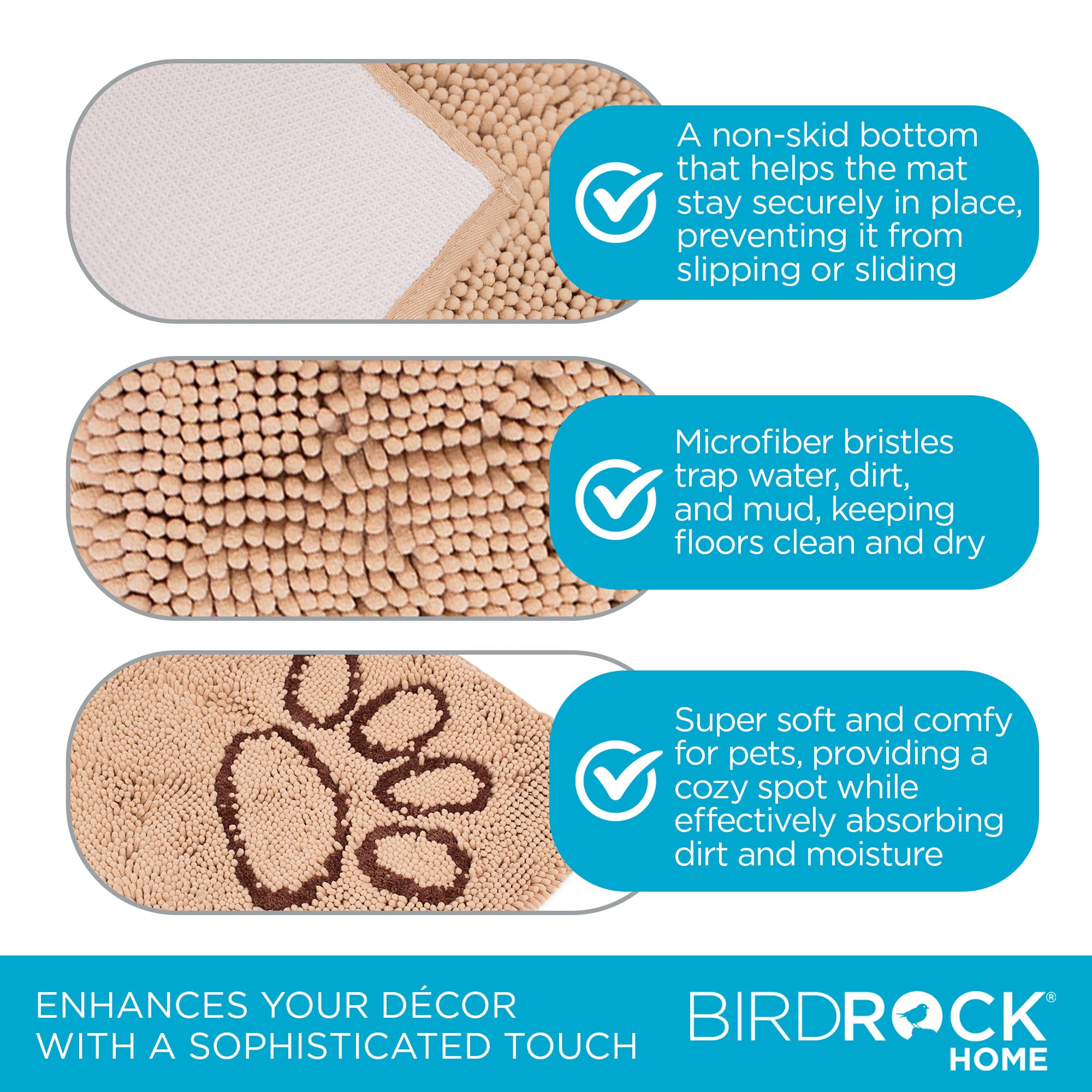 Birdrock Home Chenille Dog Doormat - Absorbent Surface To Keep Floors Clean, Non-Skid Bottom For Safety, Ultra-Soft & Durable, I
