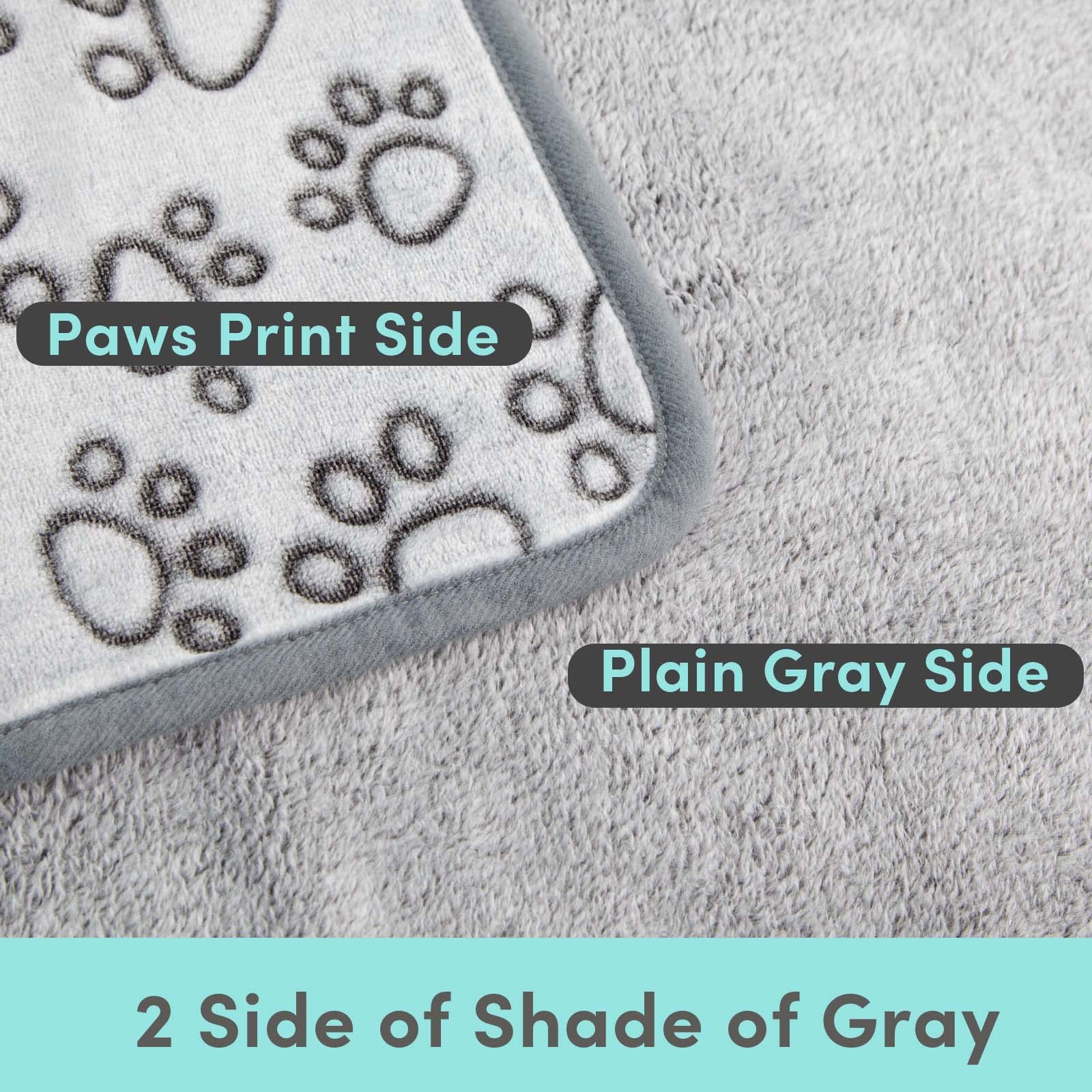 Stuffed Premium Soft Dog Blanket, With Flannel Grey Cute Paw Print, 43 * 66 Inches