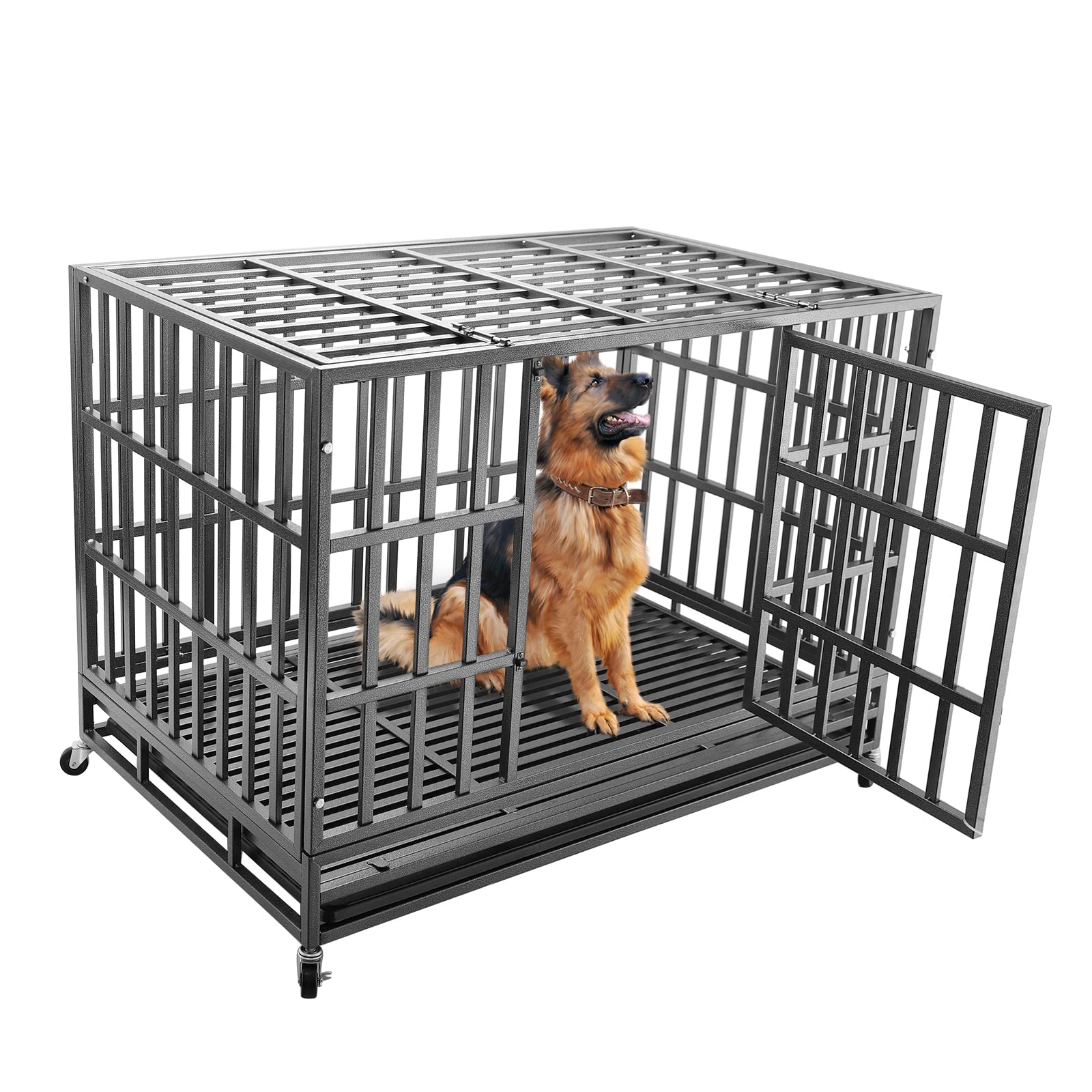 Confote 47Inch Heavy Duty Dog Kennel Strong Metal Dog Cage Pet Crate for Medium and Large Dogs with Four Lockable Wheels, Remove