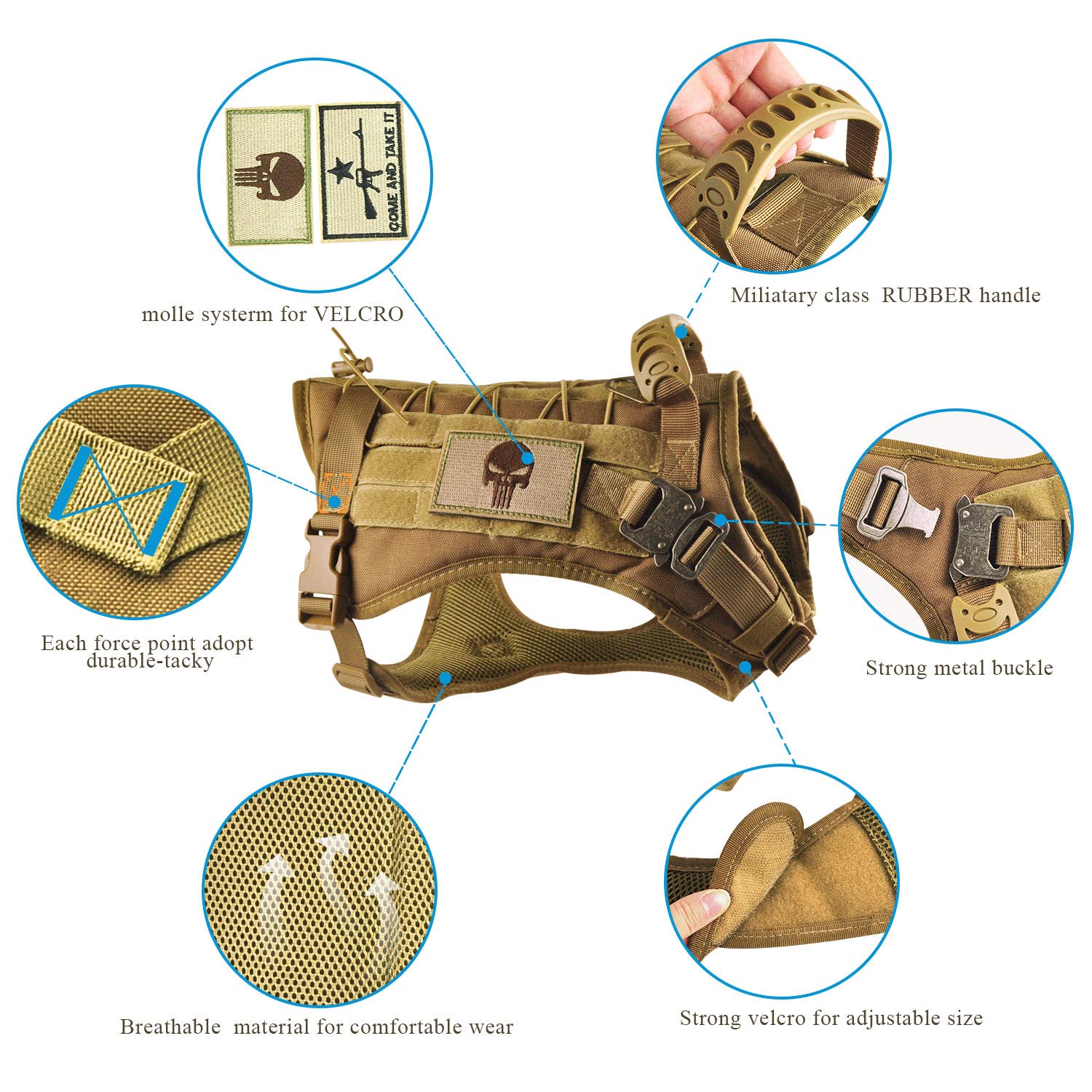 Tactical Service Dog Vest Harness K9 Military Molle Dog Vest for Outdoor Training Hunting Wear-Resisting Pet Harness with Rubber
