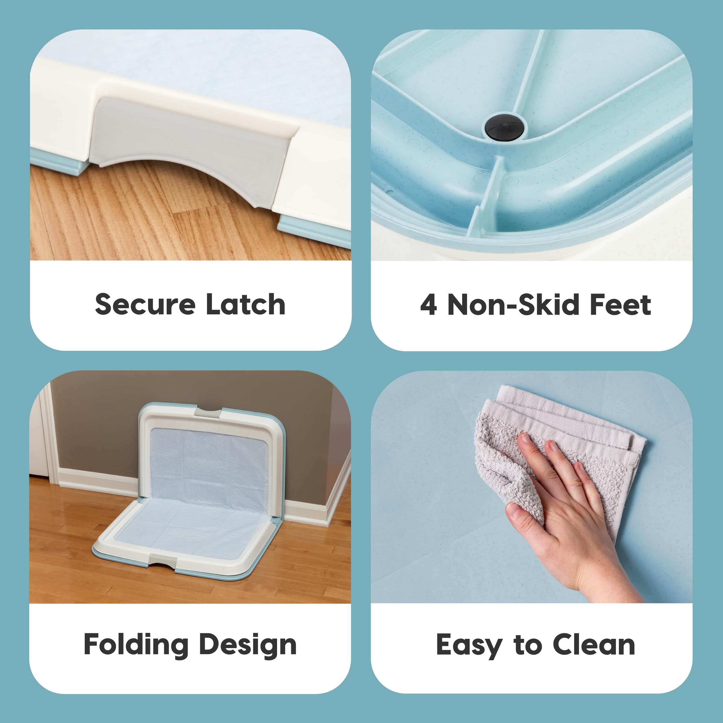 IRIS USA XL Pee Pad Holder - Foldable, Non-Skid Rubber Feet, Blue, Model 301565, Fits 23"x35" Pad or Larger
