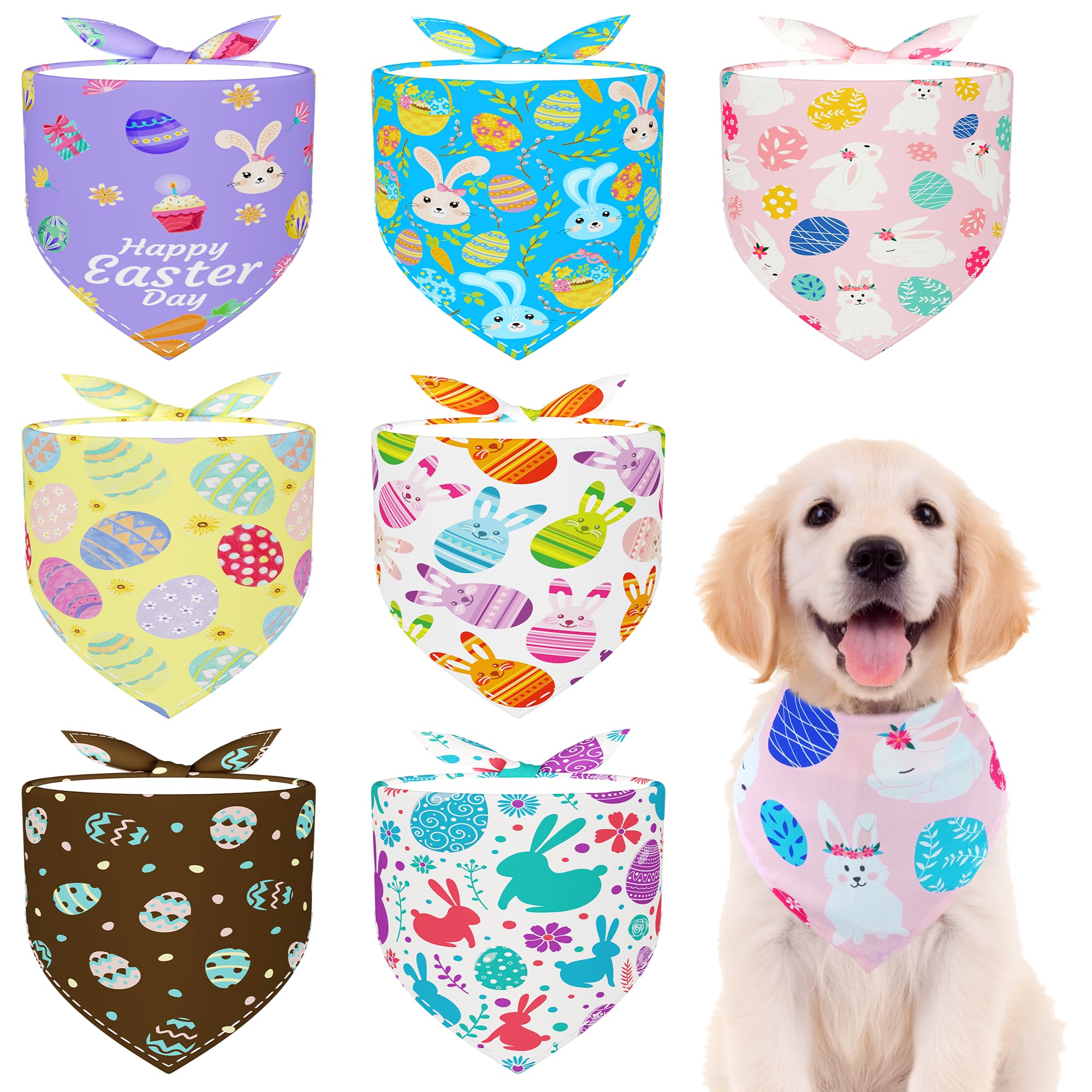 Pai Sence Easter Dog Bandanas For Medium Dog Breed 25 Inch Polyester Dog Bandana 7 Pcs Adjustable Dogs Scarves Grooming M