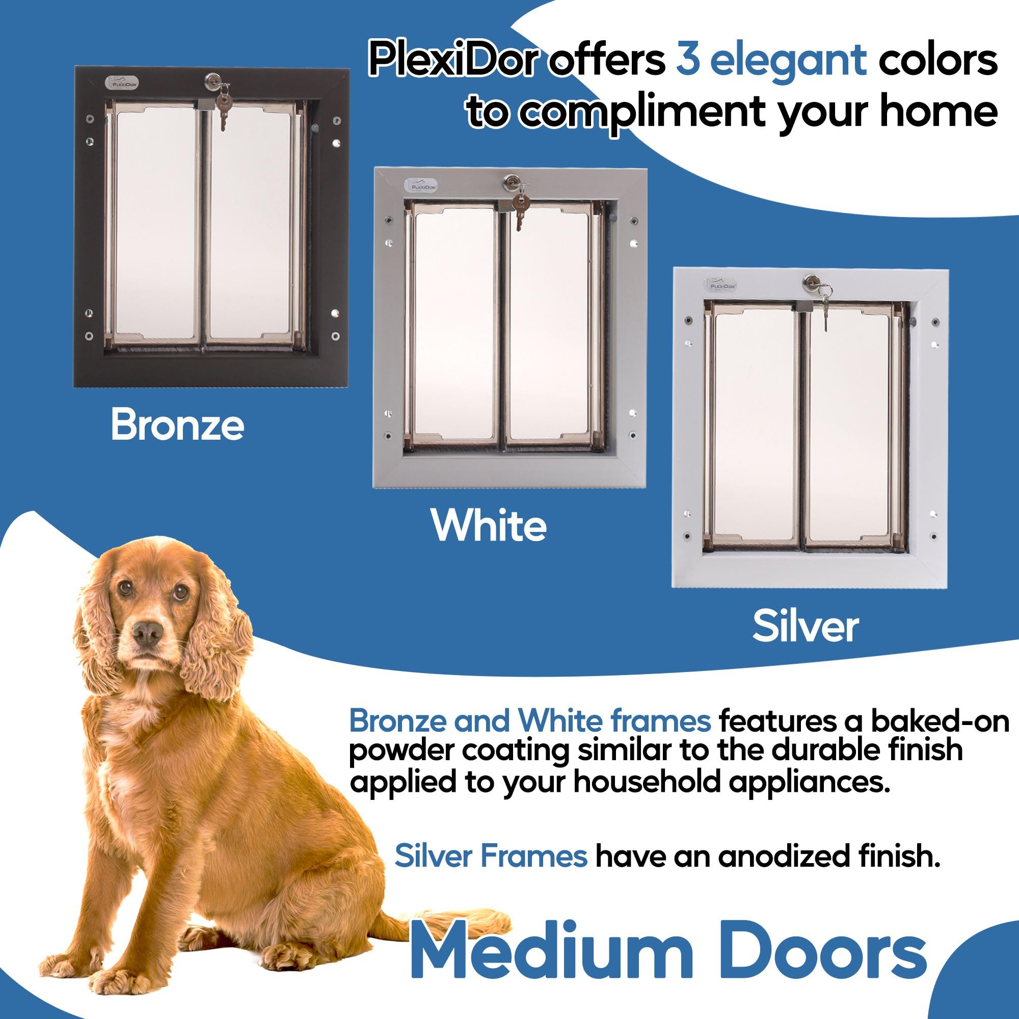 Plexidor Performance Door Mount Pet Doors - With Lock And Key - Energy Efficient Two Panel - Silver