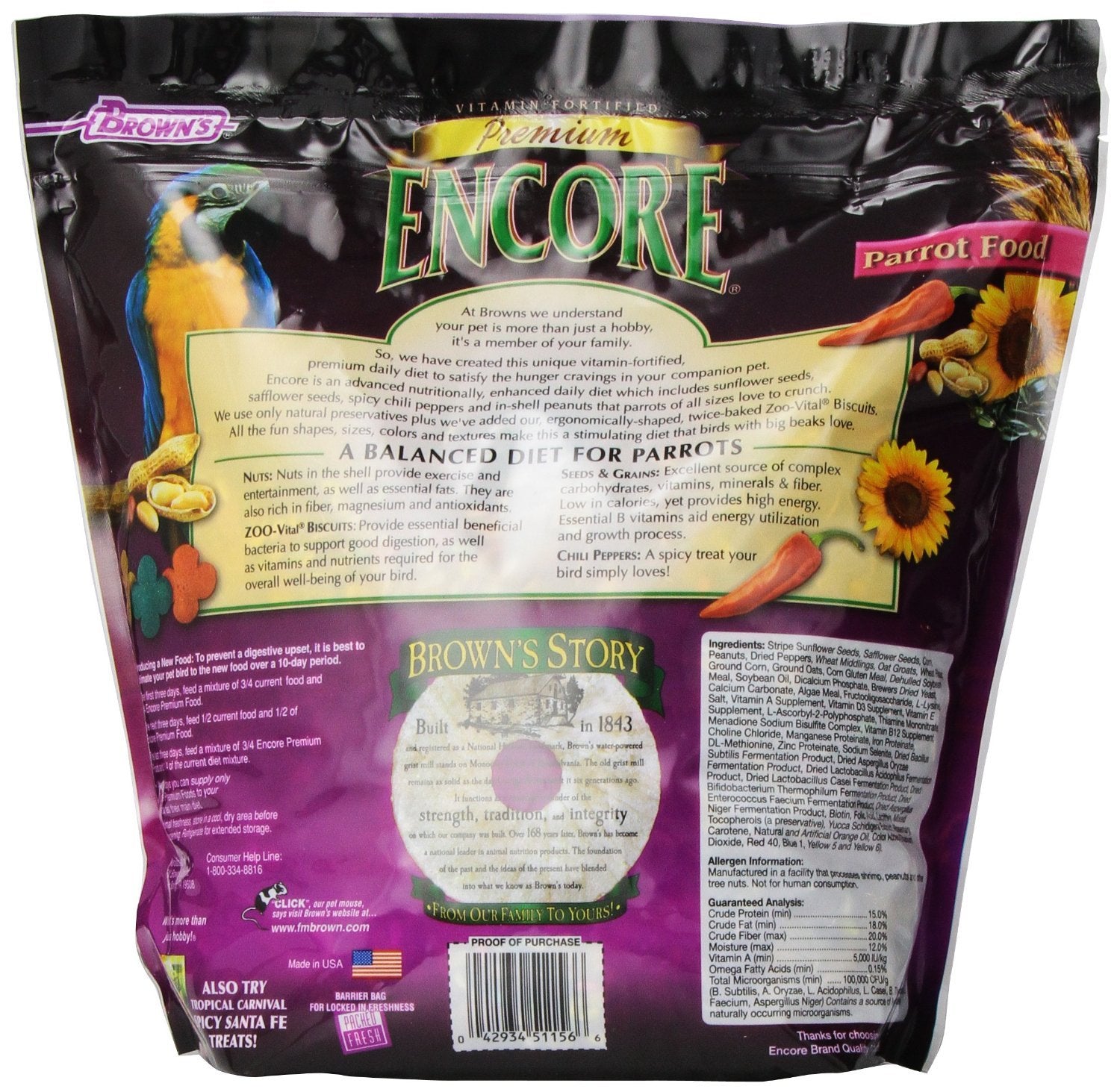 F.M. BrownS Encore Parrot Food, 4-Pound