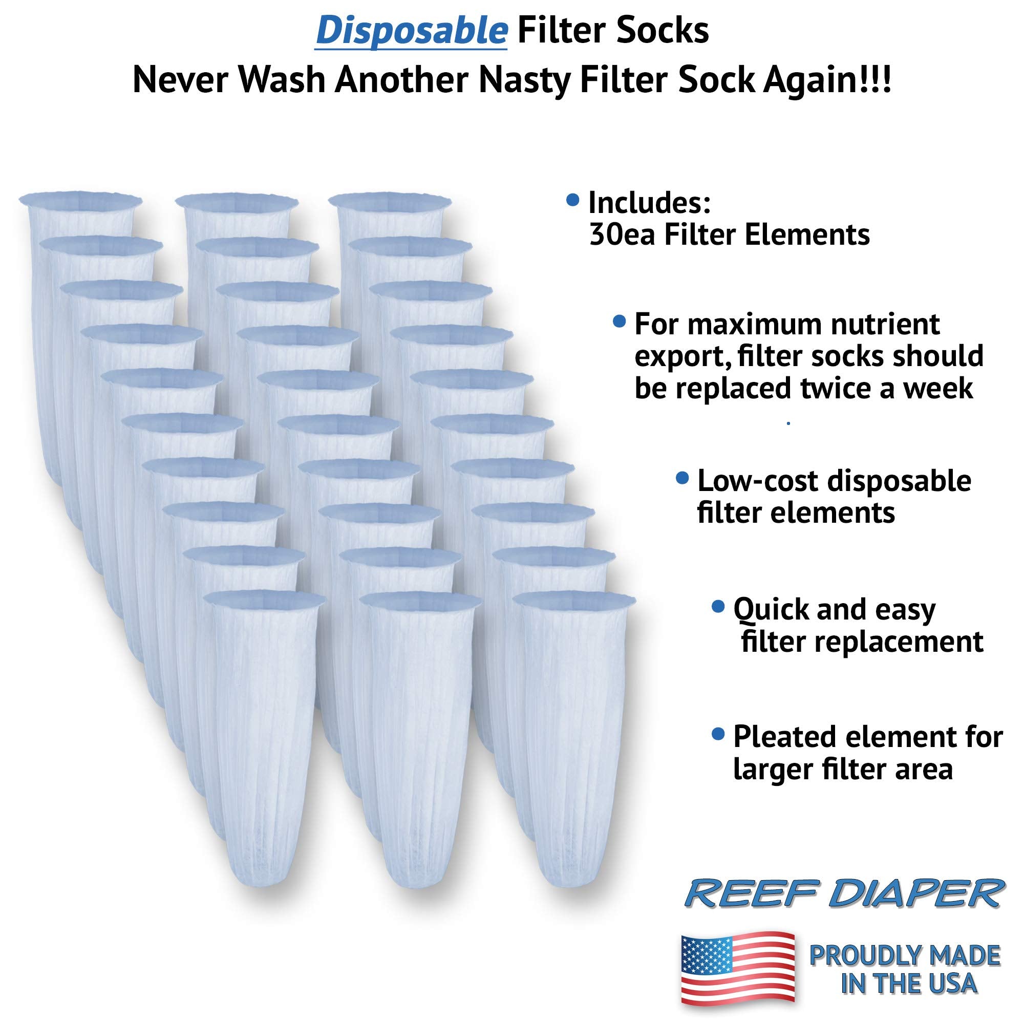 Reef Diaper Disposable Filter Sock Replacement Elements, 30 Pack for 4” Flange Assemblies