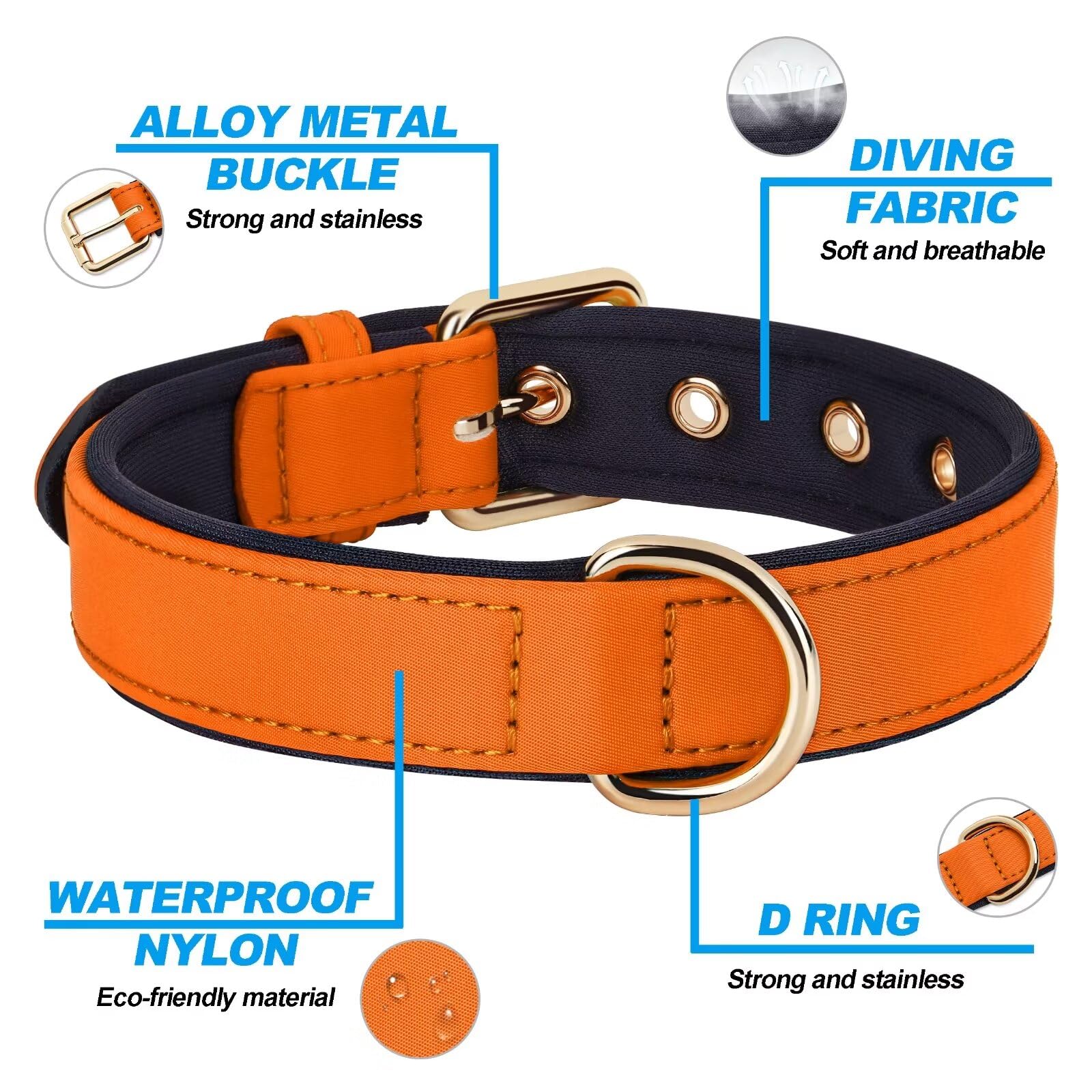 Didog Soft Padded Dog Collars For Small Dogs, Lightweight And Breathable Dog Collar Waterproof With Metal Buckle For Puppy, Oran