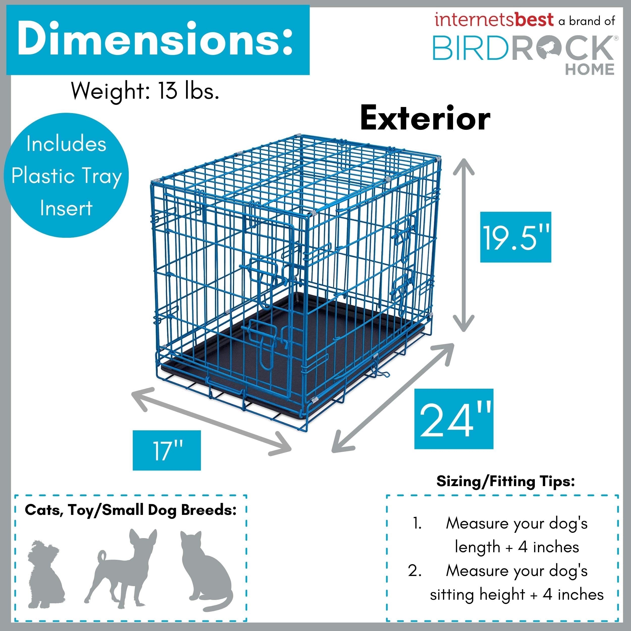Internet's Best Double Door Steel Dog Crate, 24" Small, Collapsible, Blue, Alloy Steel