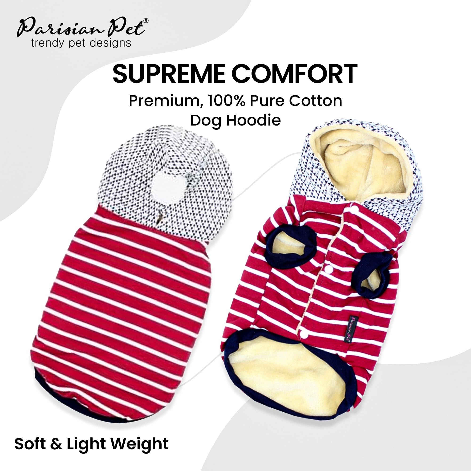 Parisian Pet Basic Dog Hoodie - Lightweight Red Striped Pom Pom Hoodie - Dog Sweatshirt With Pockets - S