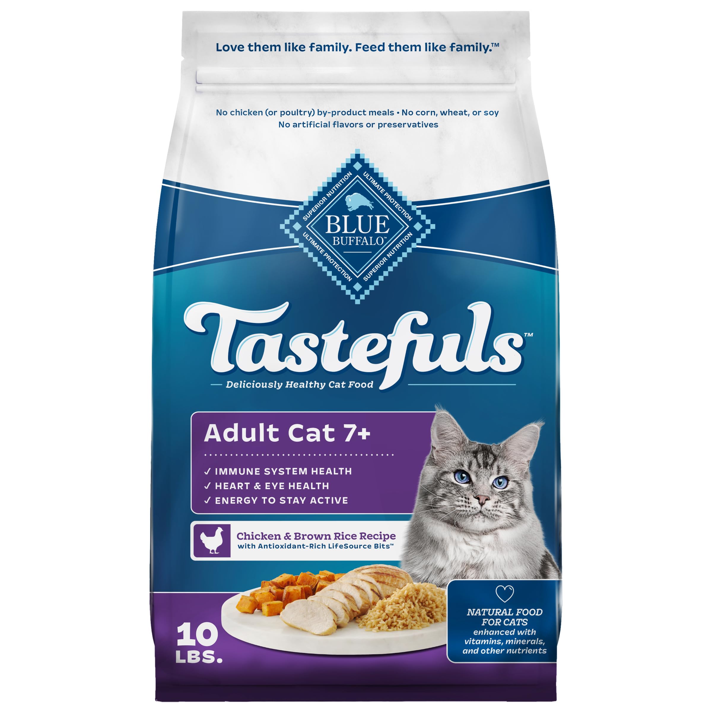Blue Buffalo Tastefuls Adult 7+ Natural Dry Cat Food, Chicken & Brown Rice 10lb Bag