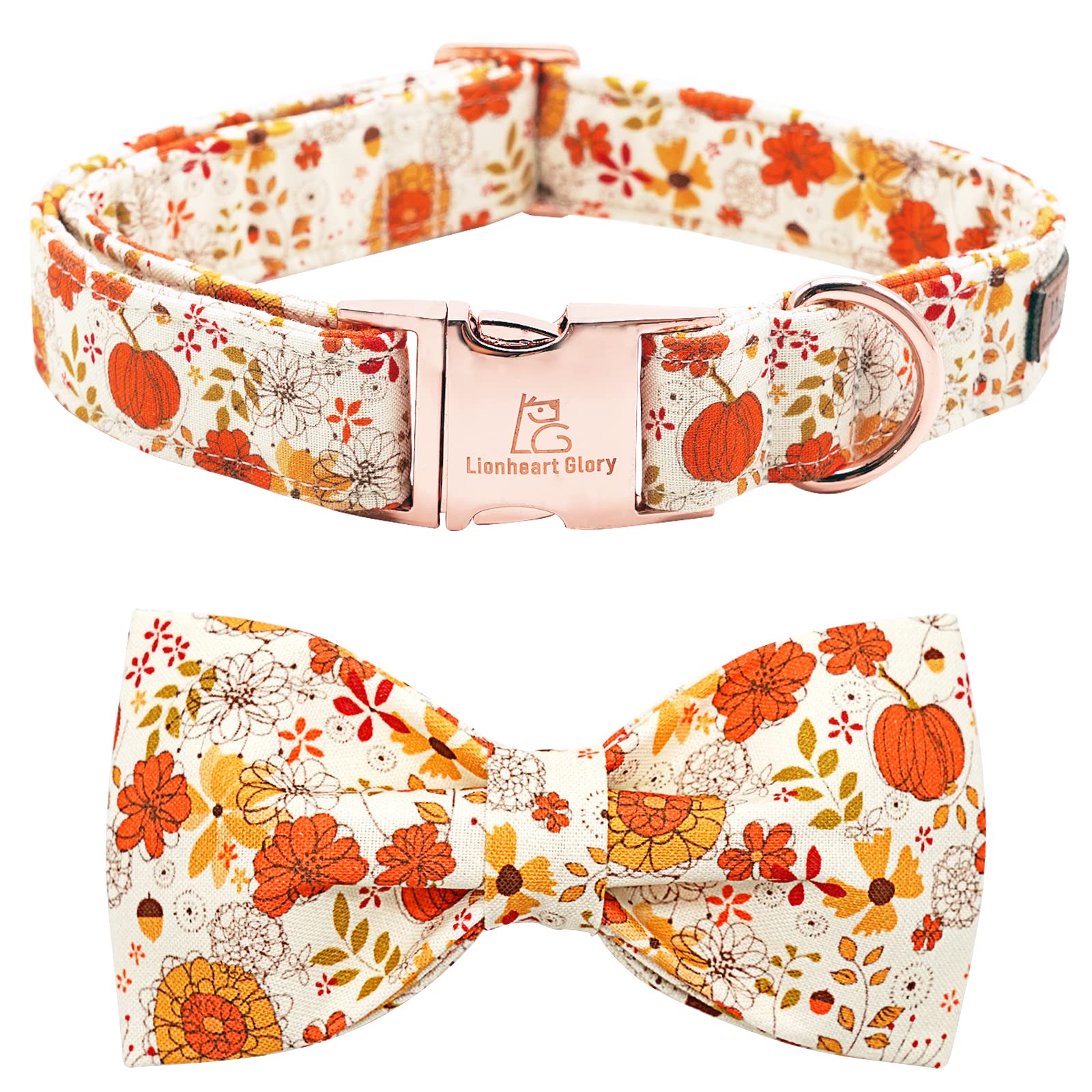 Lionheart Glory Premium Dog Collars, Bowtie Dog Collar, Heavy Duty Adjustable Fall Dog Collar For Medium Dogs Pumpkin Dog Collar, Collar Dog Bow