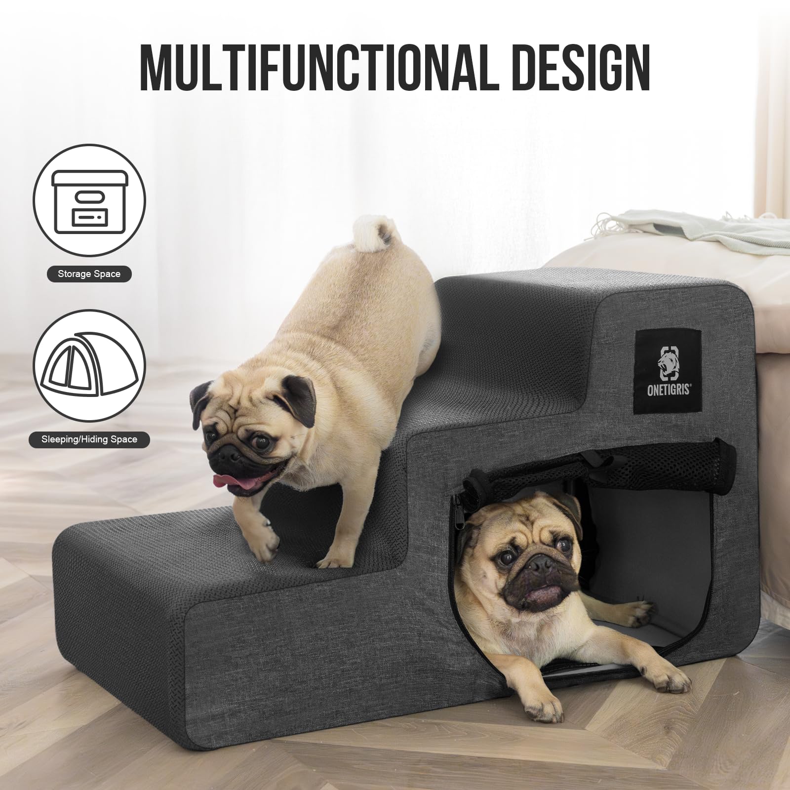 Onetigris Dog Steps For Small Dogs, 3-Step Dog Stairs For High Beds And Couch, Non-Slip Pet Stairs For Small Dogs(M)
