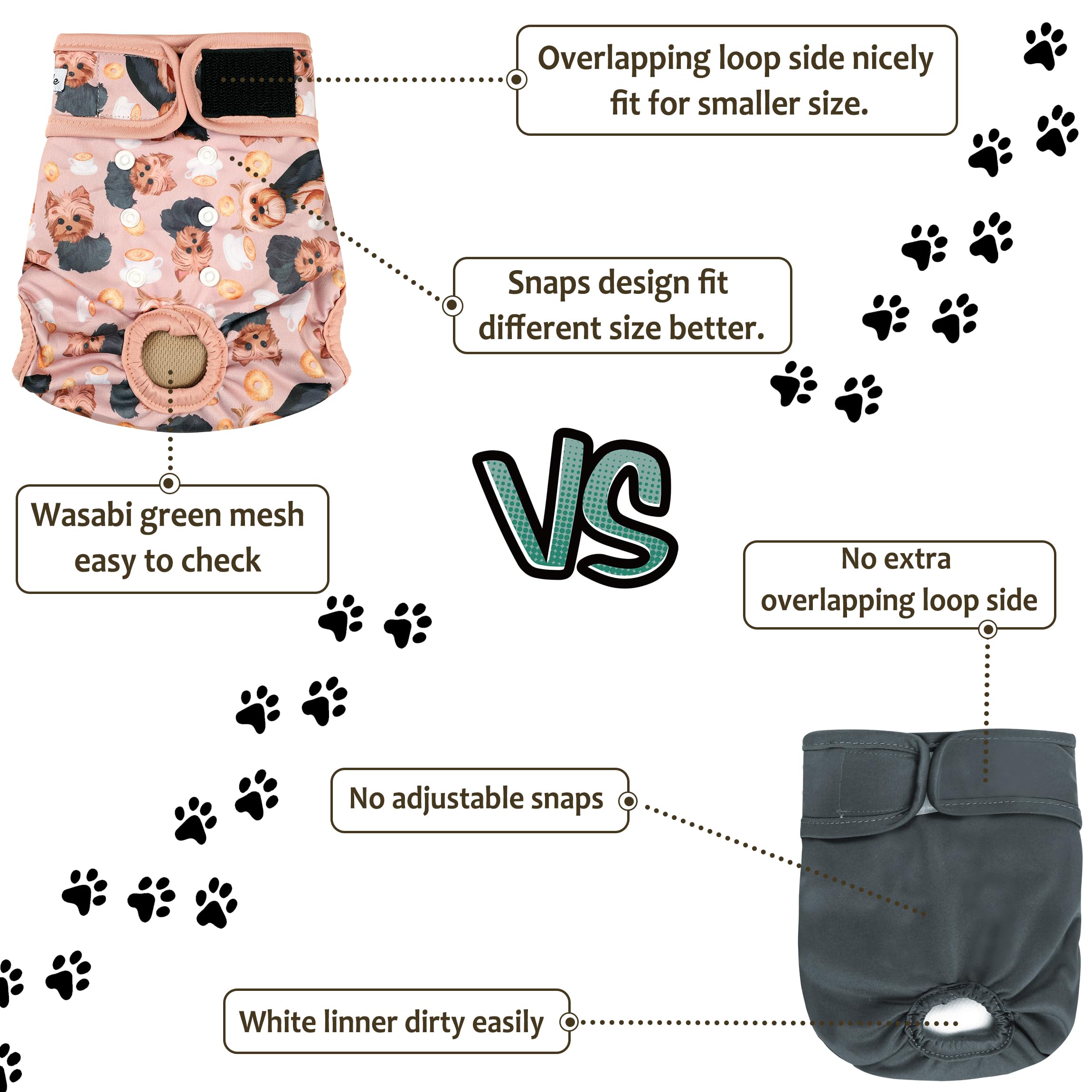 Grecle Dog Diapers Female(3 Pack) - No Leak Reusable Diapers For Doggy Female In Period - Highly Absorbent Dog Heat Panties With Adjustable Snaps Cute Dogs Xl