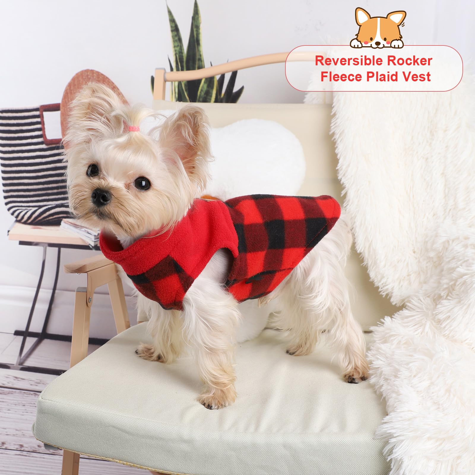 Dog Sweaters for Small Dogs Boy Girl, Plaid New Year Dog Sweater Fleece Dog Clothes Vest, Stretchy XSmall Dog Sweater Pet Clothe