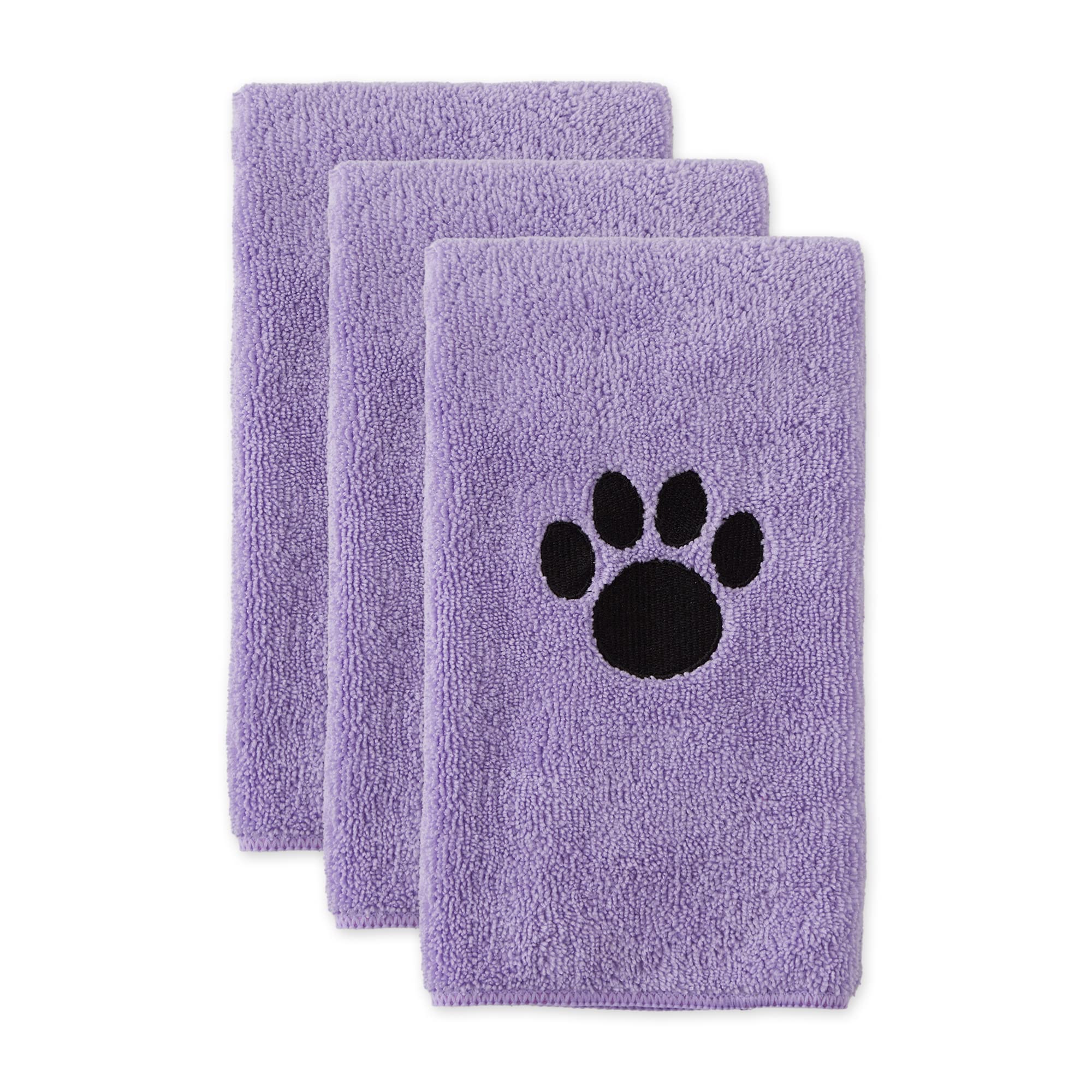 Bone Dry Pet Grooming Towel Collection Embroidered Absorbent Microfiber Drying Set, 15X30, Lavender, 3 Count