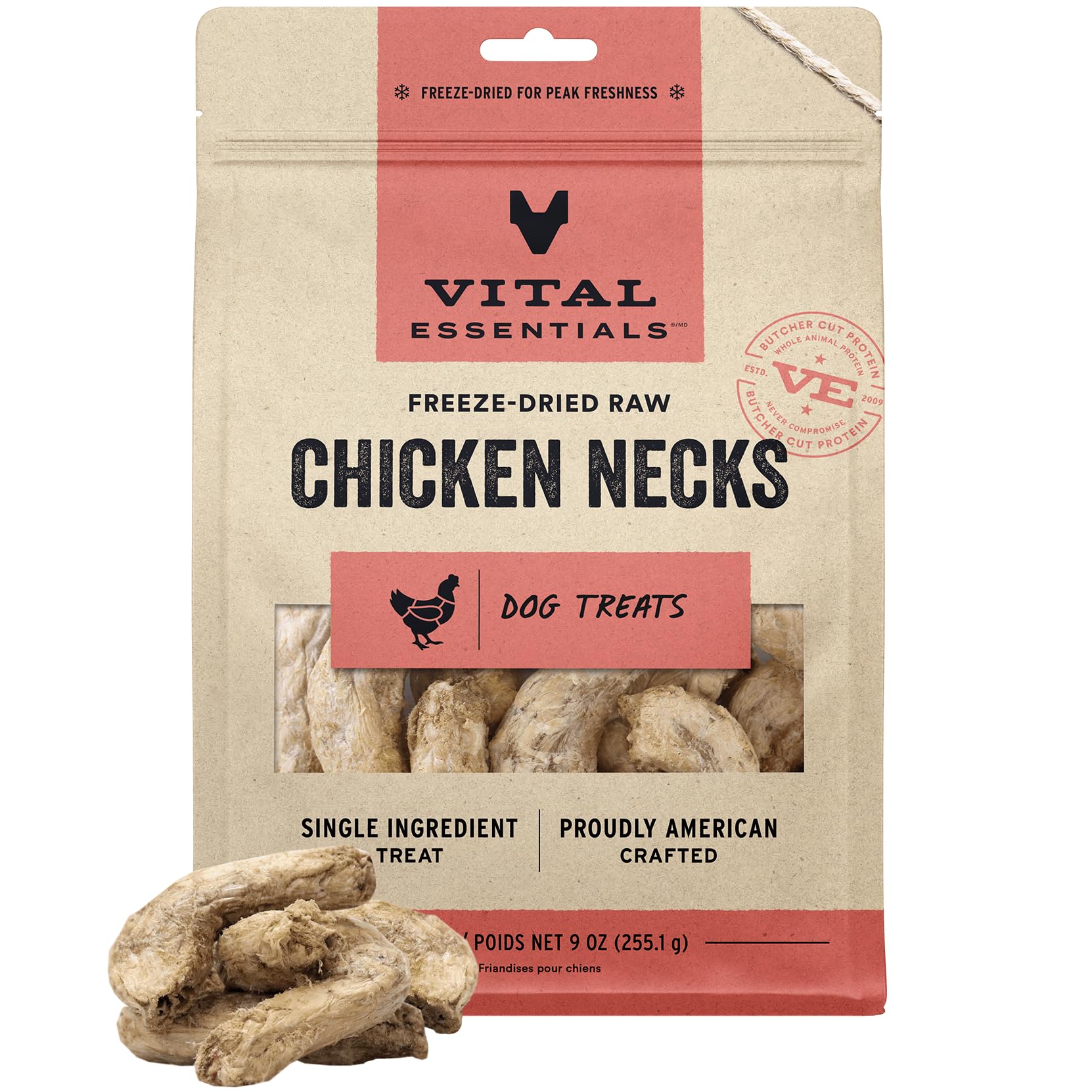 Vital Essentials Chicken Necks Dog Treats, 9 oz | Freeze-Dried Raw | Single Ingredient | Premium Quality High Protein Training T