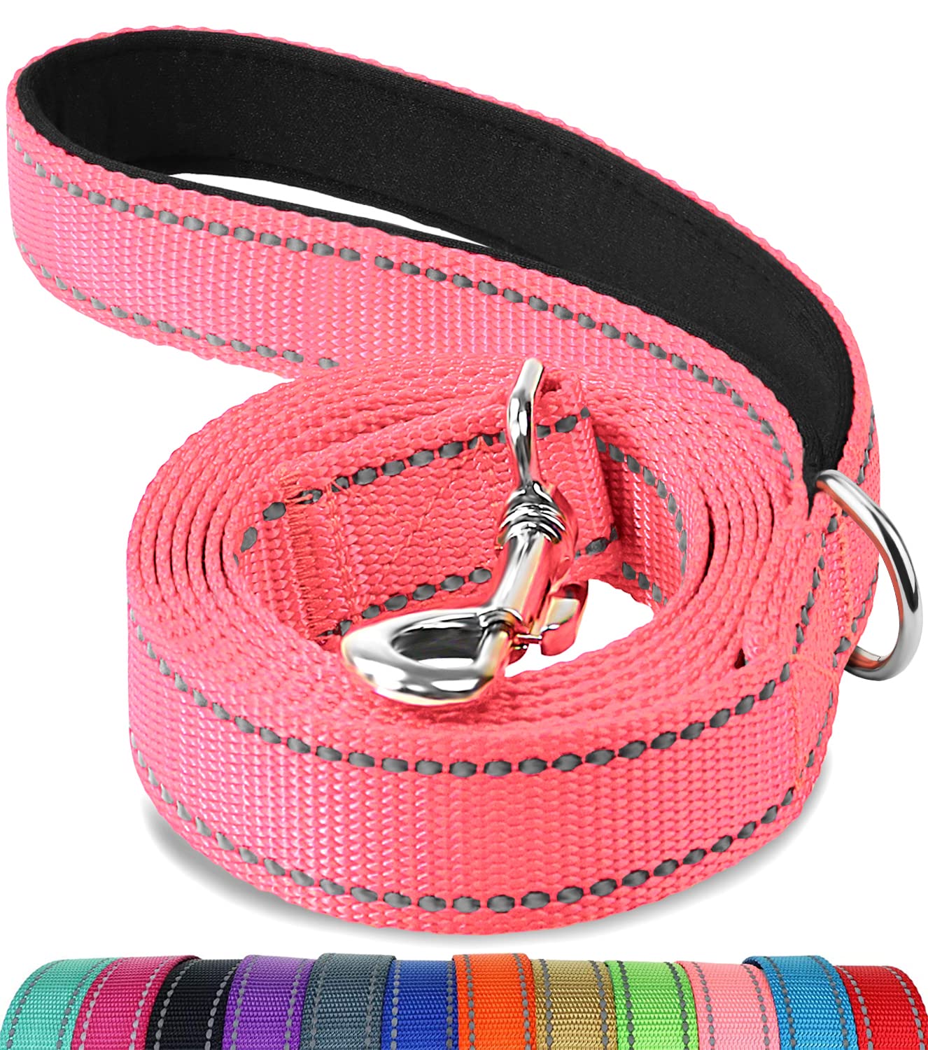 Joytale Double-Sided Reflective Dog Leash, 6 Ft/5 Ft/4 Ft, Padded Handle Nylon Dogs Leashes For Small & Medium Dogs Walking, Pink, 4Ft