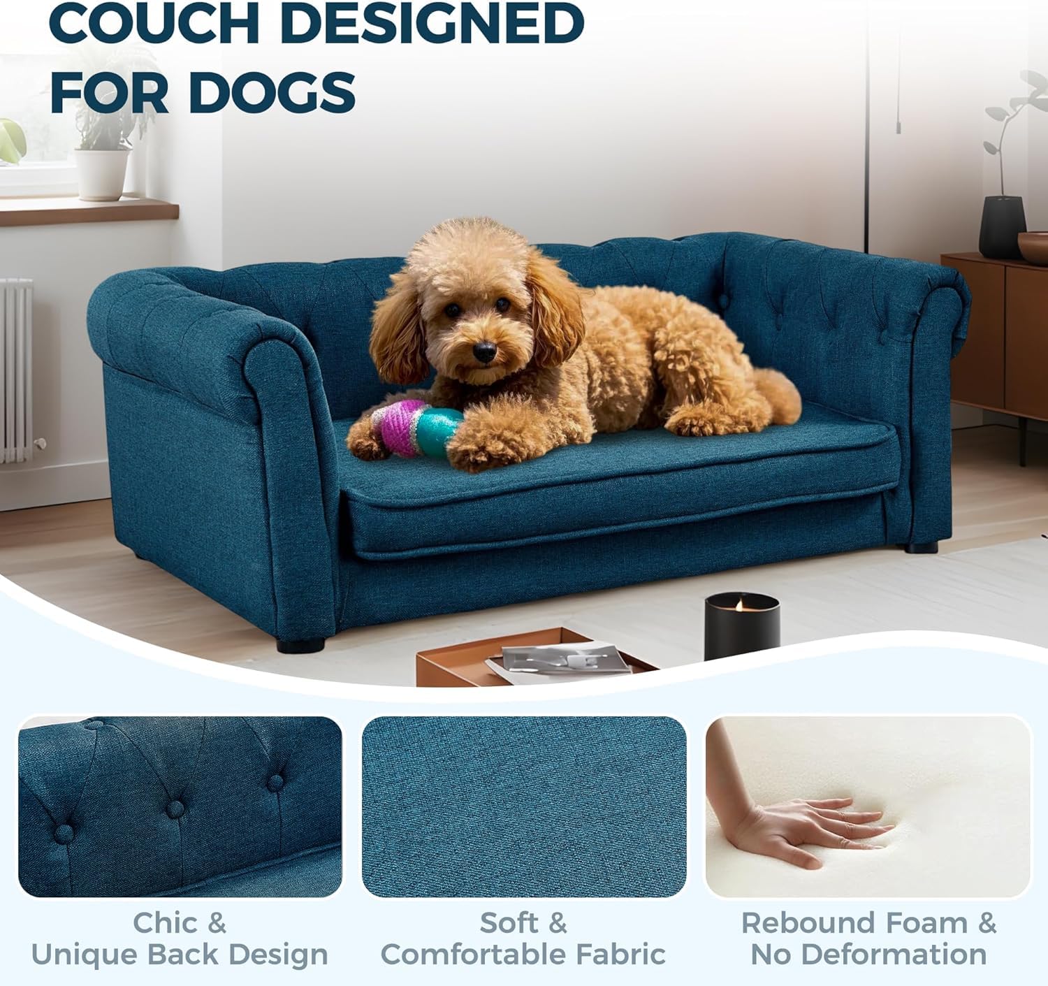 Wcfi 39 Dog Couch Bed With Legs, Durable Elevated Pet Couch With 29 W Memory Foam, Dry Cleanable Fabric, Dog Sofa Bed For La