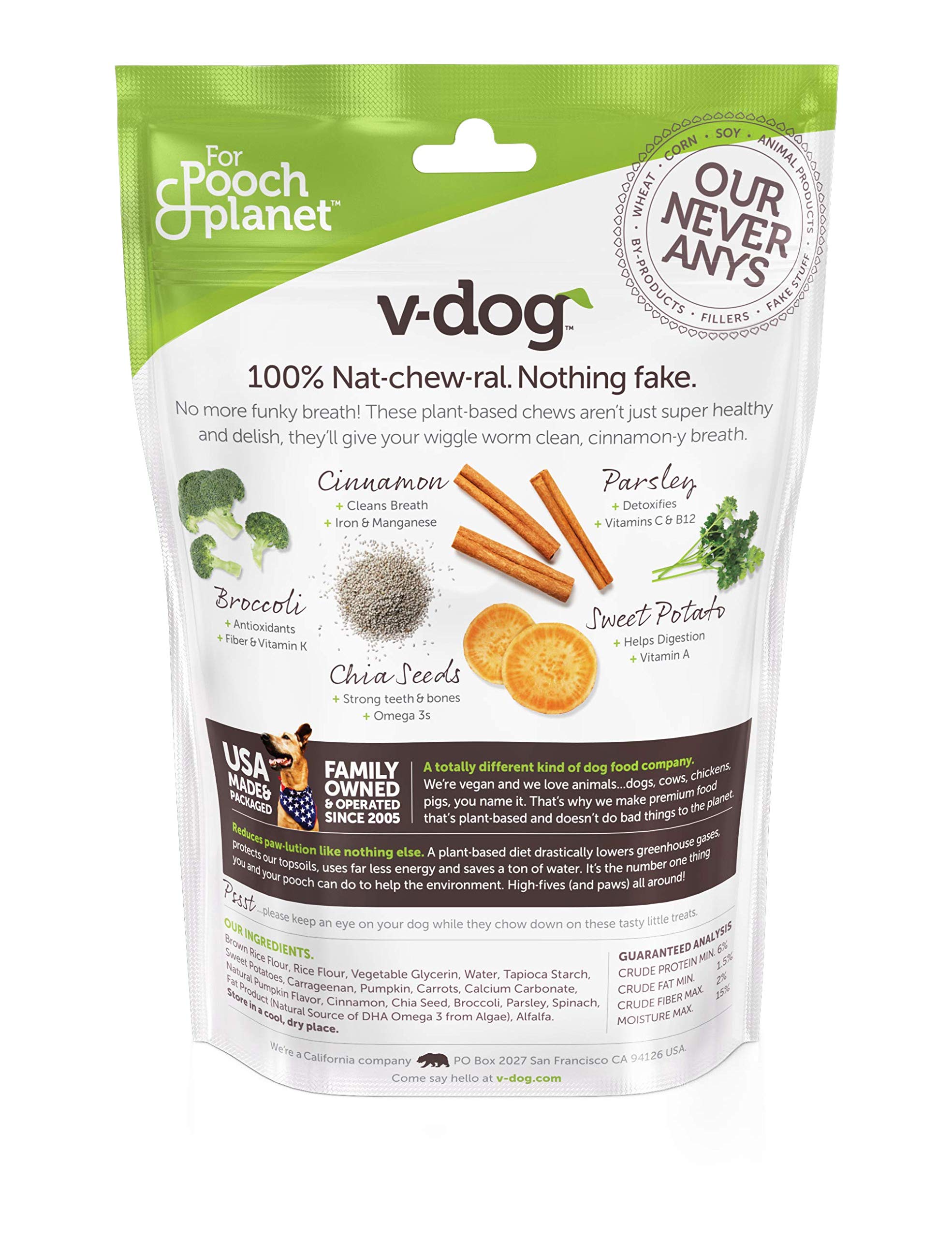 V-dog Dog Treats - Vegan Breathbone Teeth Cleaning Dental Dog Bones - Fresh Breath - 8 Ounces - All Natural - Made in USA - 6 Bo