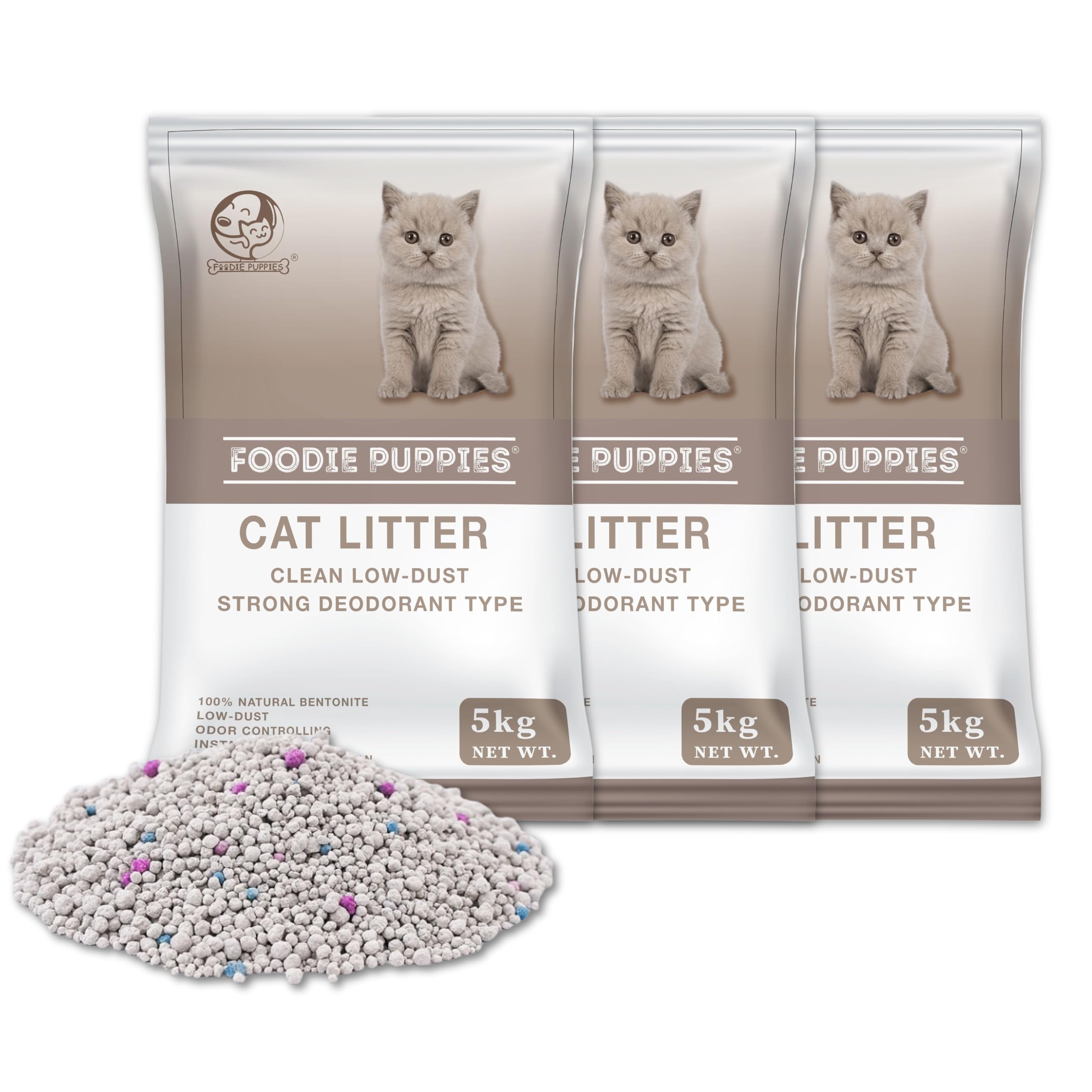 Foodie Puppies Natural Bentonite Cat Litter Sand - 15Kg With Lavender Fragrance For Cats And Kittens | Clean Low-Dust Strong Deo