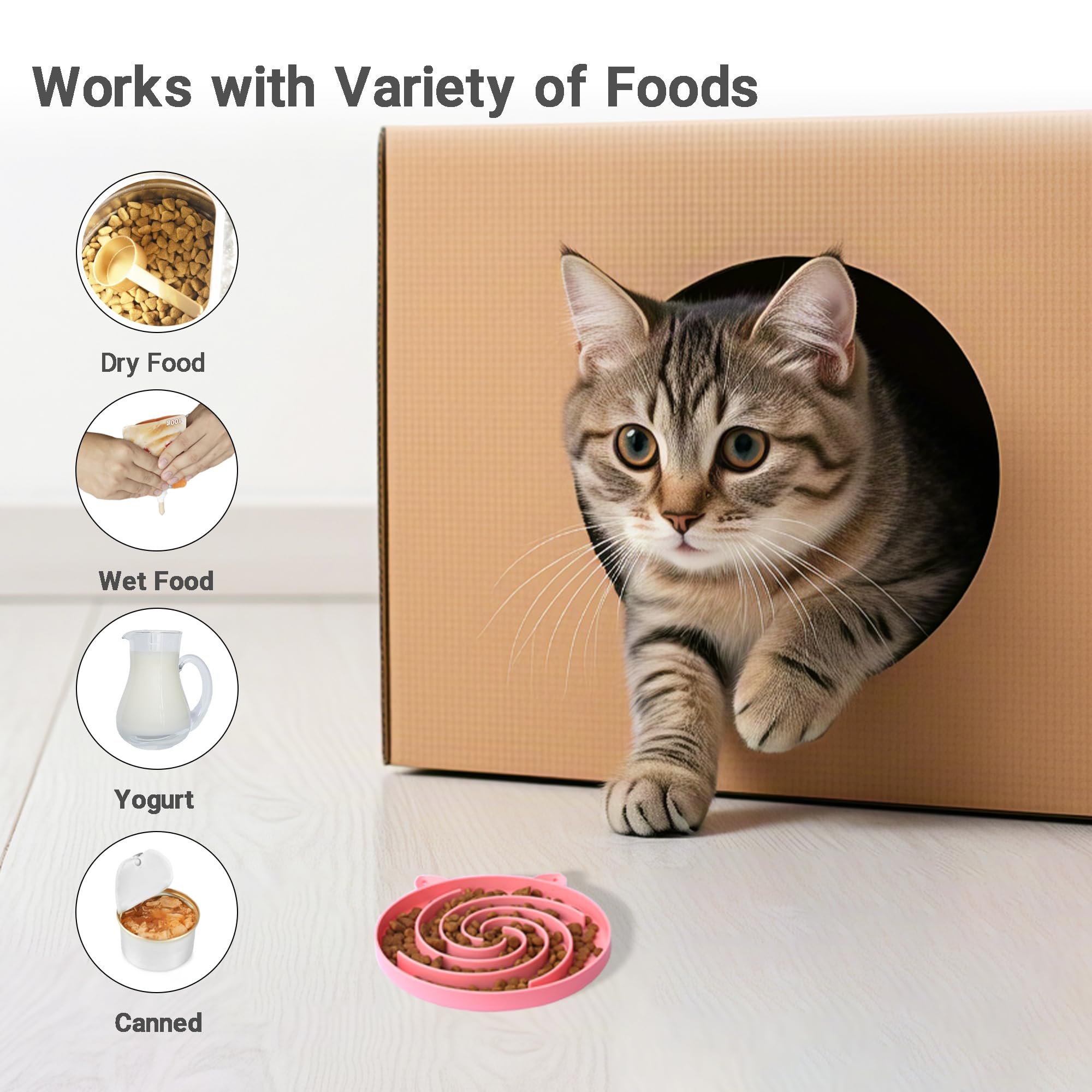 Bifeaw Slow Feeder Cat Bowl, Silicone Easy-Clean Design, Purple and Pink, Model MW-F