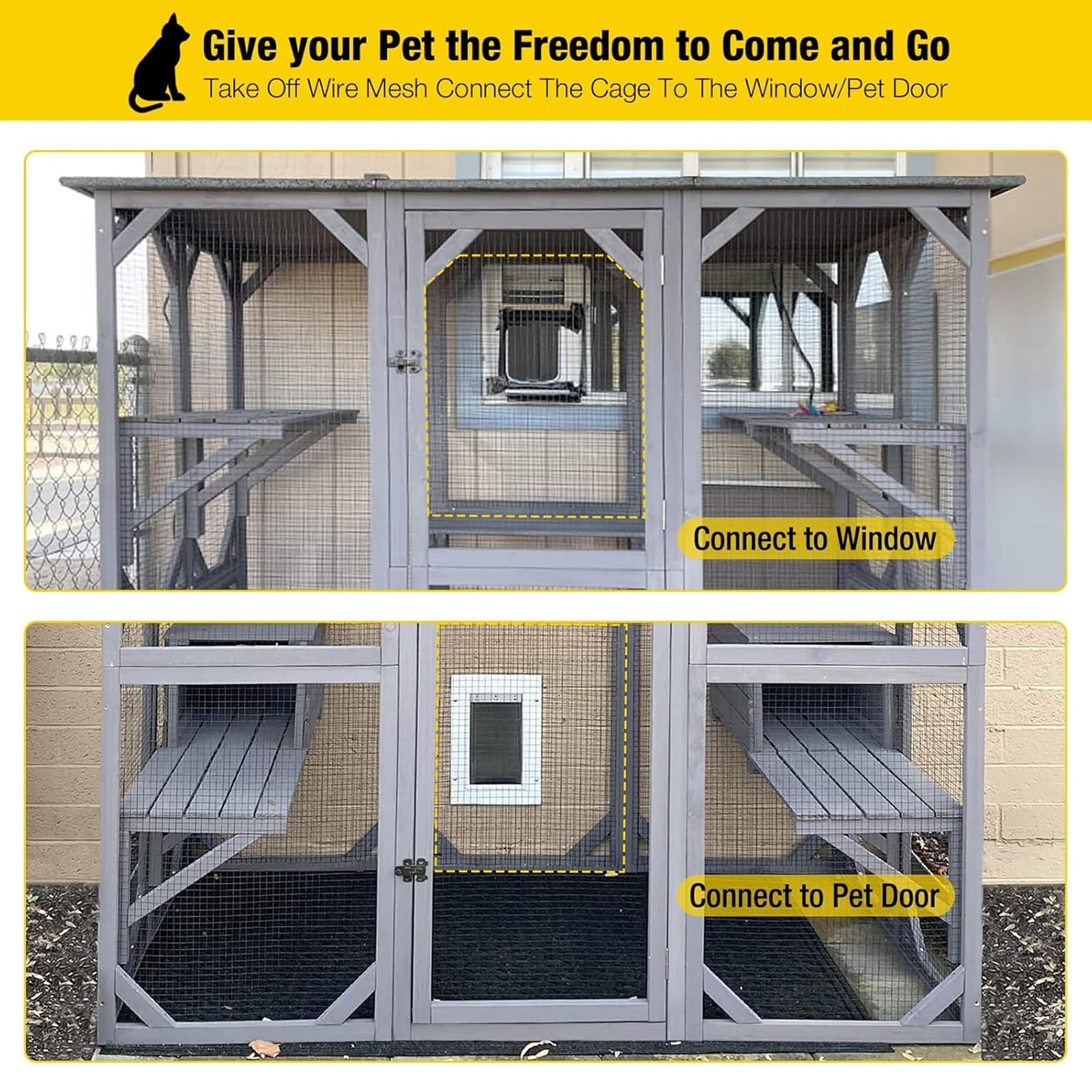 Aivituvin Cat House Outdoor Catio Kitty Enclosure With Super Large Enter Door,Wooden Cat Cage Condo Indoor Playpen With Platforms,Small House 71 Inch