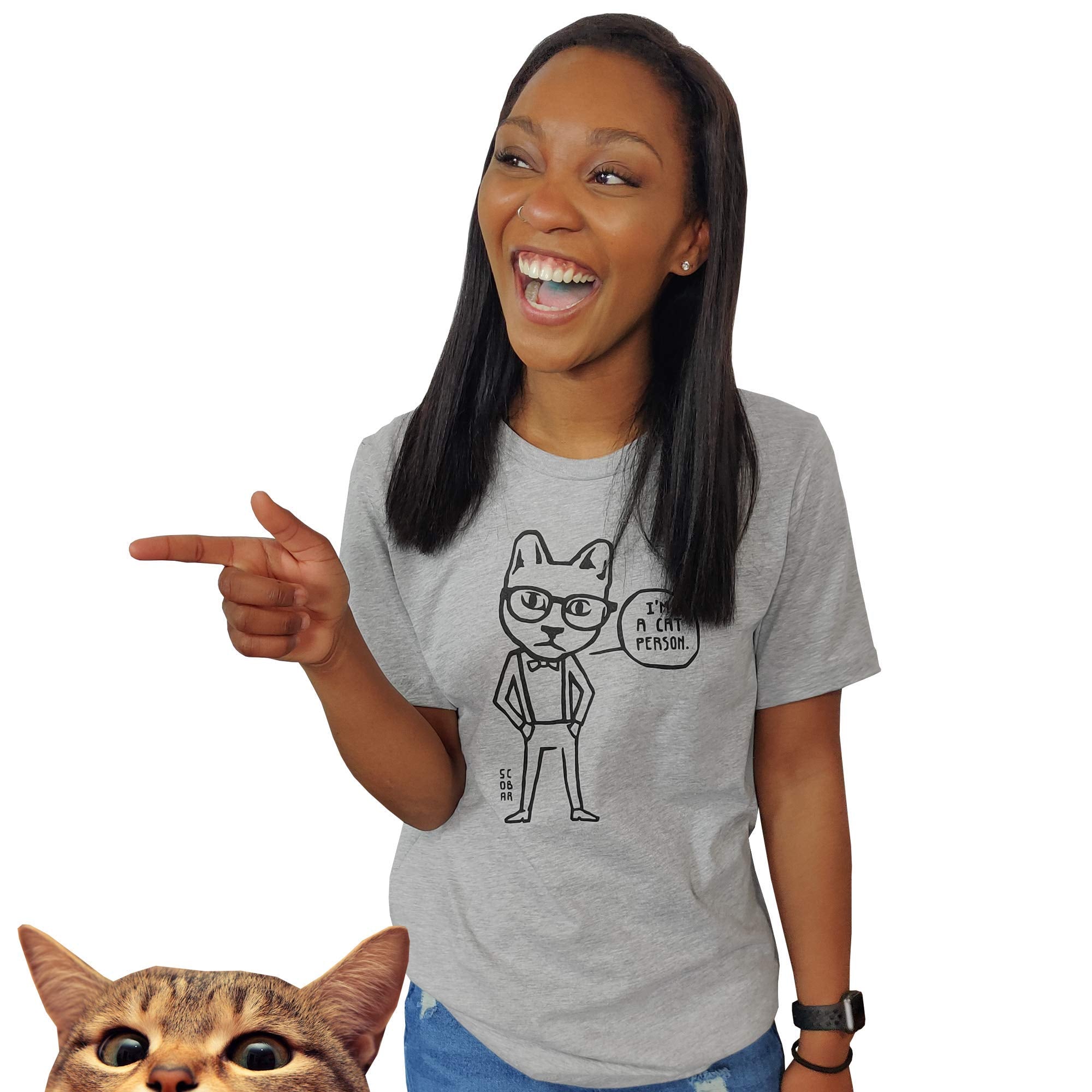 Cat/Dog Person T-Shirt (Cat Grey, Medium)