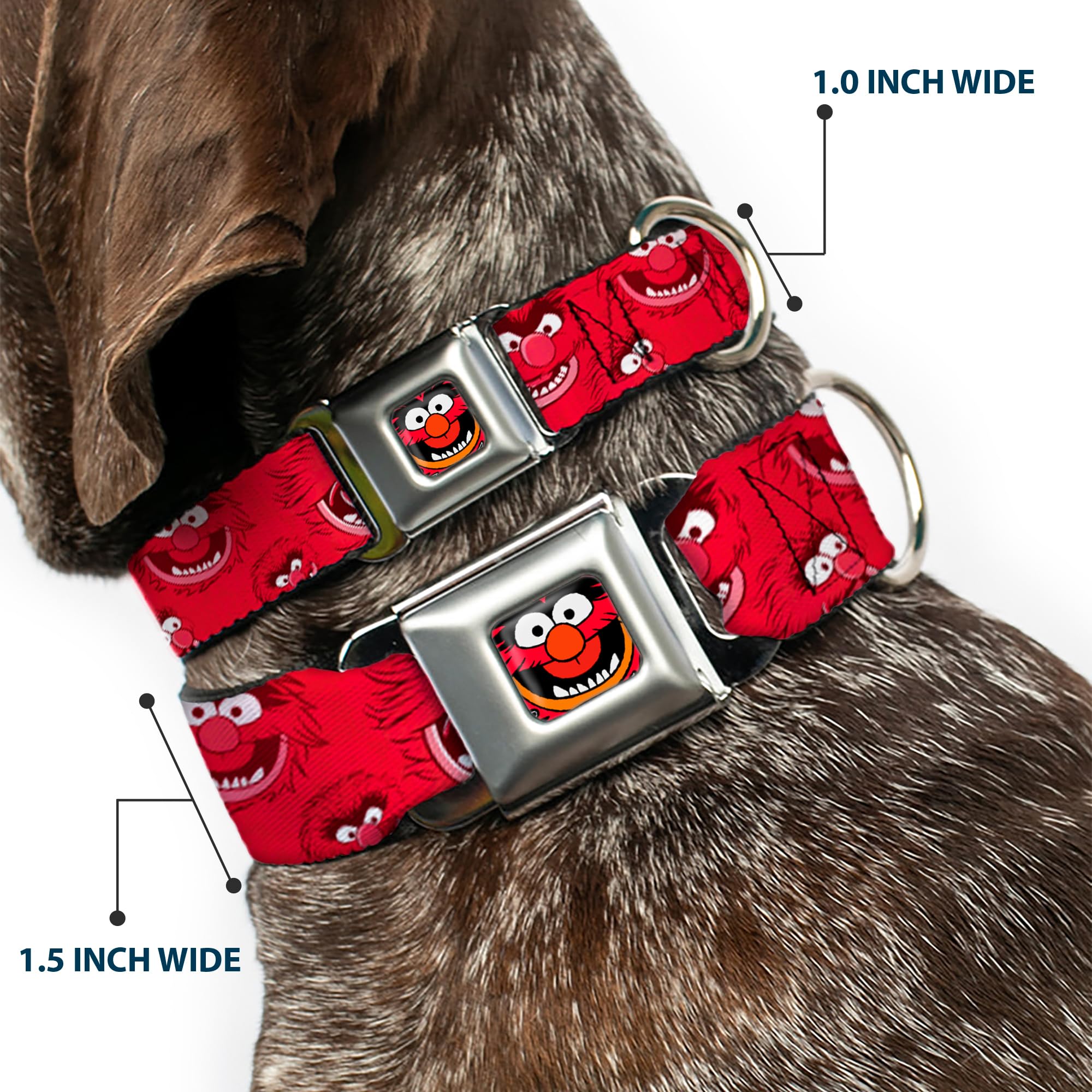 Buckle-Down Seatbelt Buckle Dog Collar - Animal Expressions Scattered Reds - 1' Wide - Fits 15-26' Neck - Large