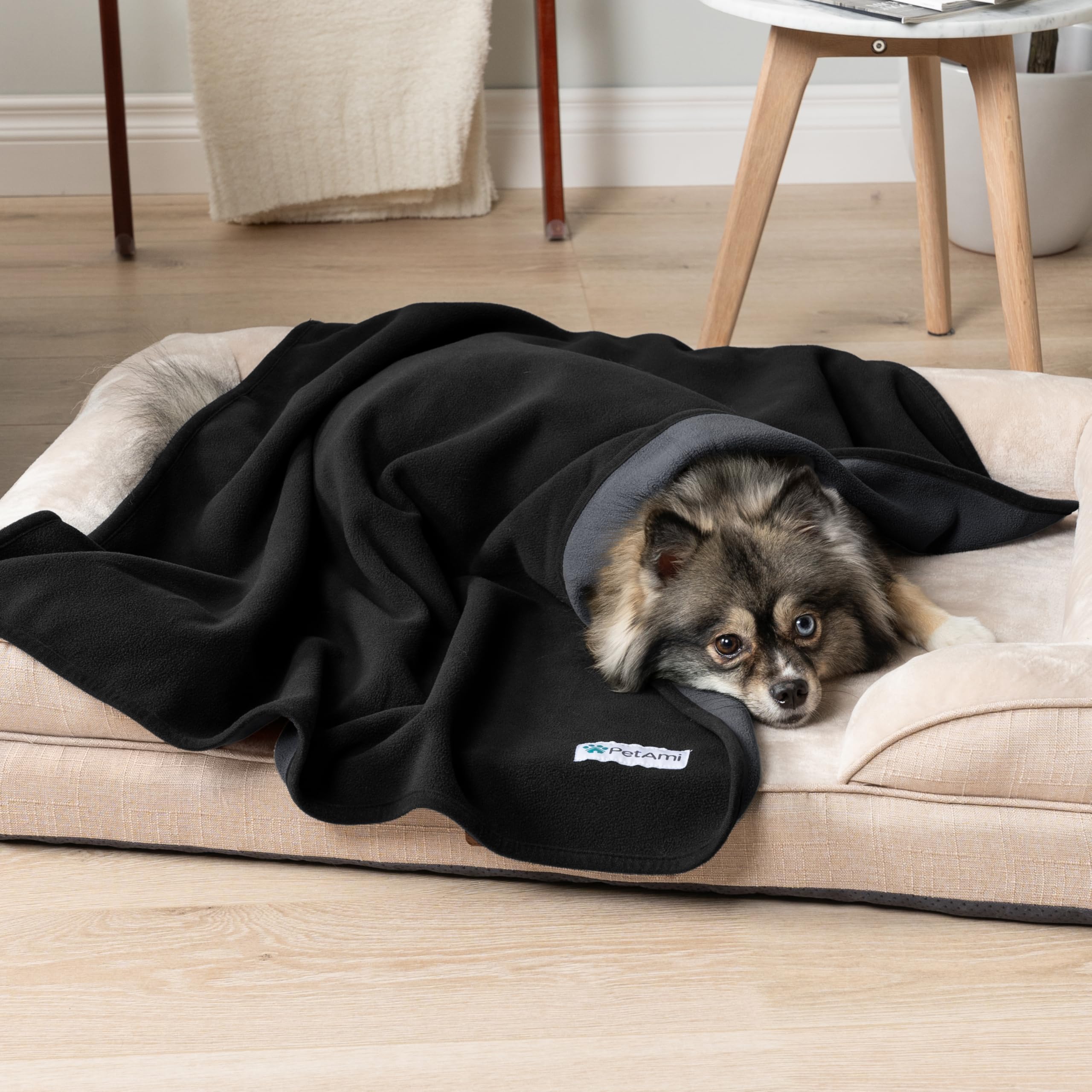 Petami Waterproof Dog Blanket For Extra Large Pets Dogs Cats, Large Pet Couch Cover Protector For Furniture, Reversible Washable Soft Fleece Cat Blanket For Bed Couch Sofa, 60X80 (Black/Gray)