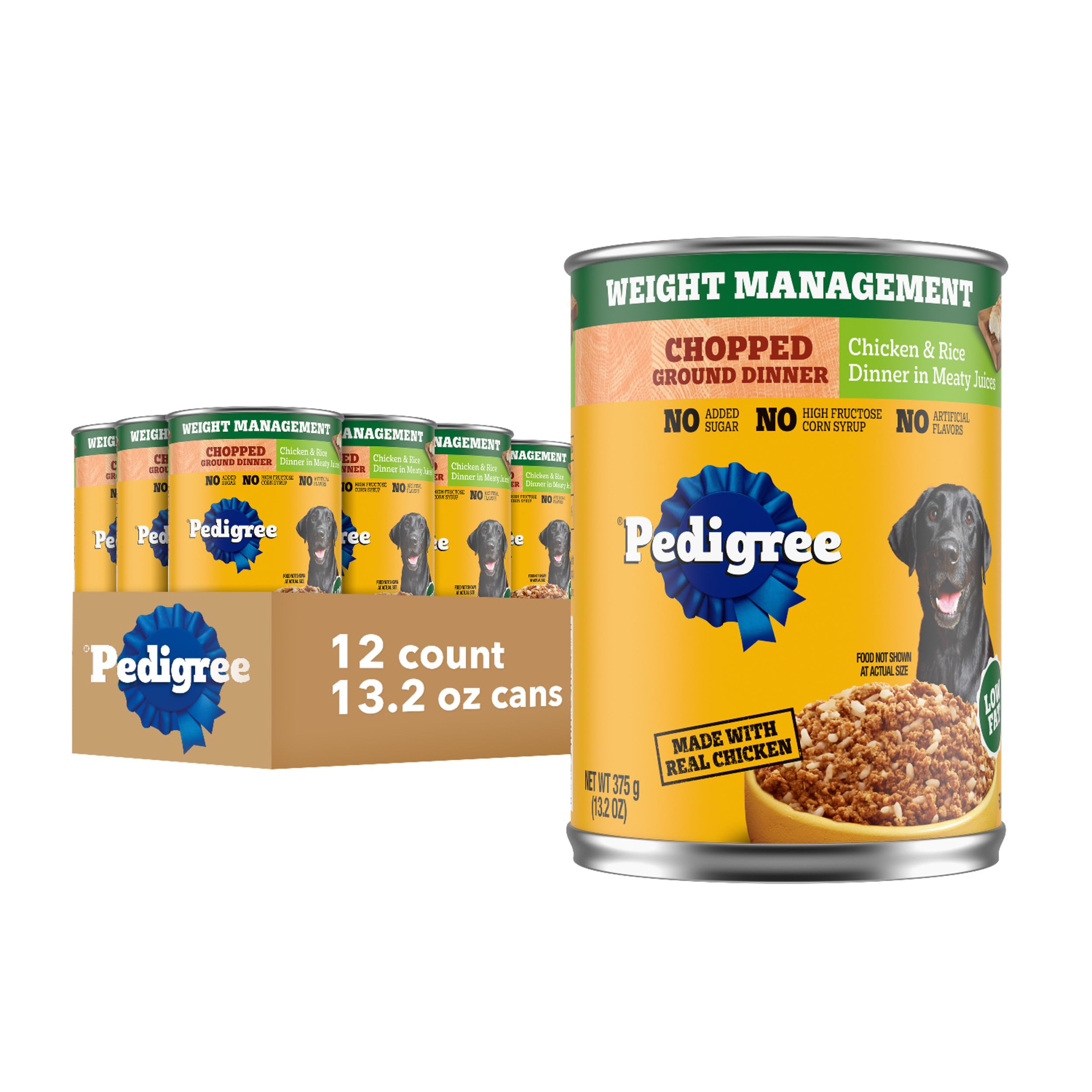 Pedigree Chopped Ground Dinner Weight Management Wet Dog Food Chicken & Rice Dinner in Meaty Juices, 13.2 oz. Cans (12 Count, Pa