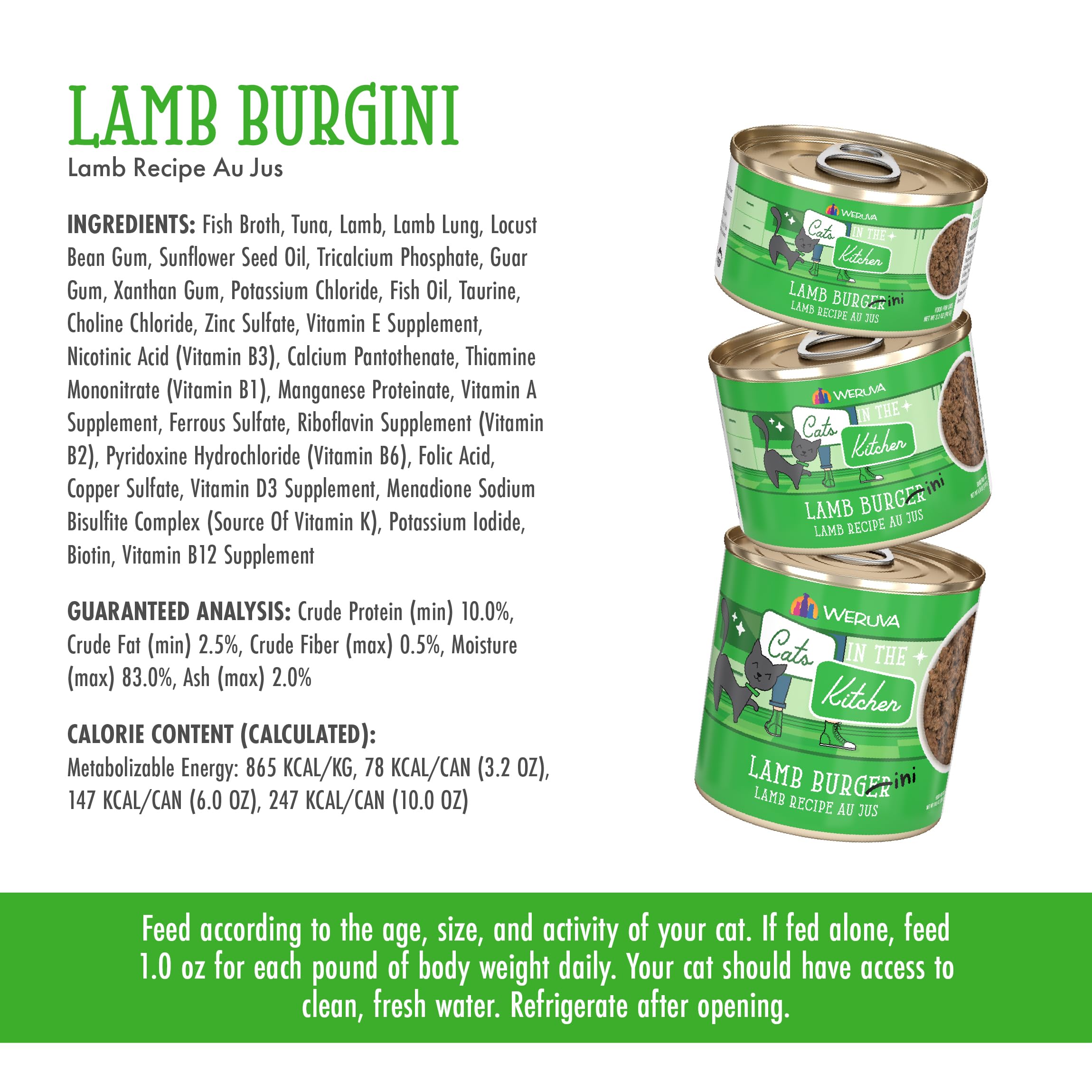 Weruva Cats in The Kitchen, Lamb Burger-ini with Lamb Au Jus Cat Food, 6oz Can (Pack of 24)