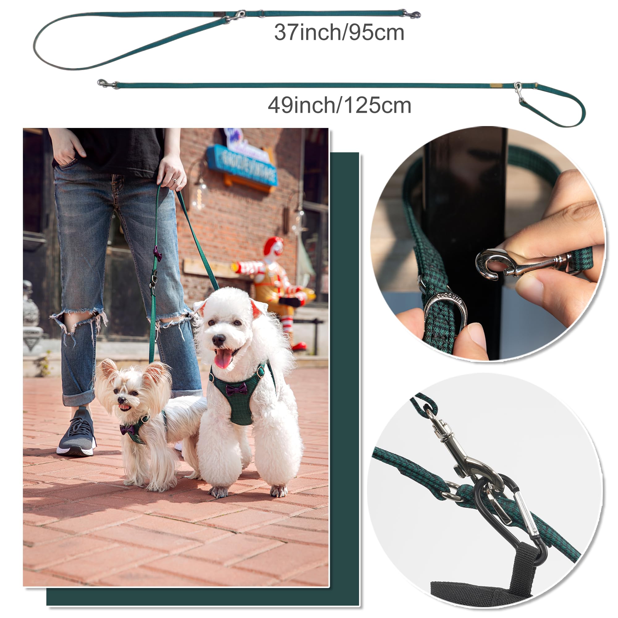 puppytie No Pull Dog Harness with Leash, Soft Faux Suede, XXS (2.2-6lb), Glossy Dark Green, Model A033
