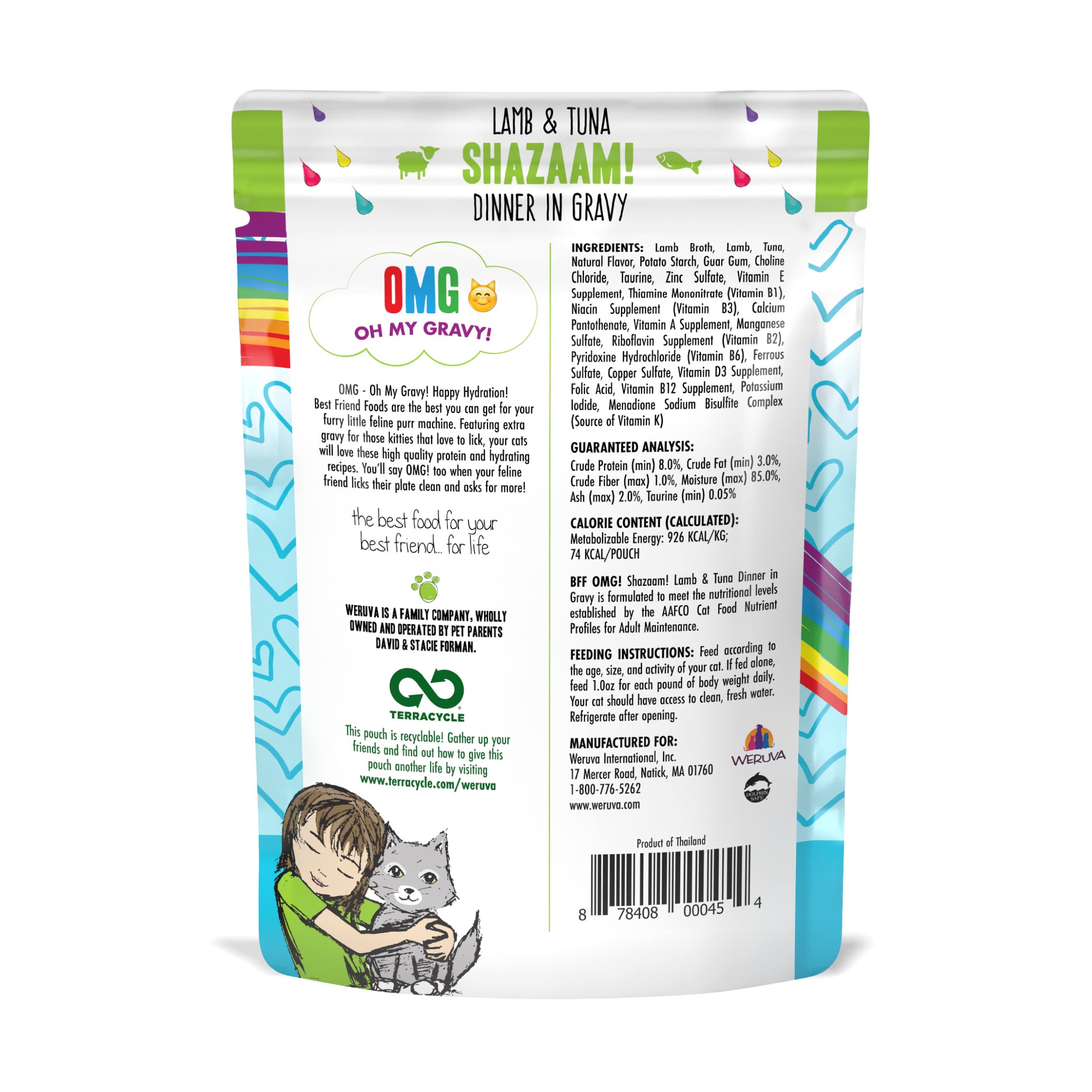 Weruva B.F.F. OMG - Best Feline Friend Oh My Gravy!, Shazaam! with Lamb & Tuna in Gravy Cat Food, 2.8oz Pouch (Pack of 12)