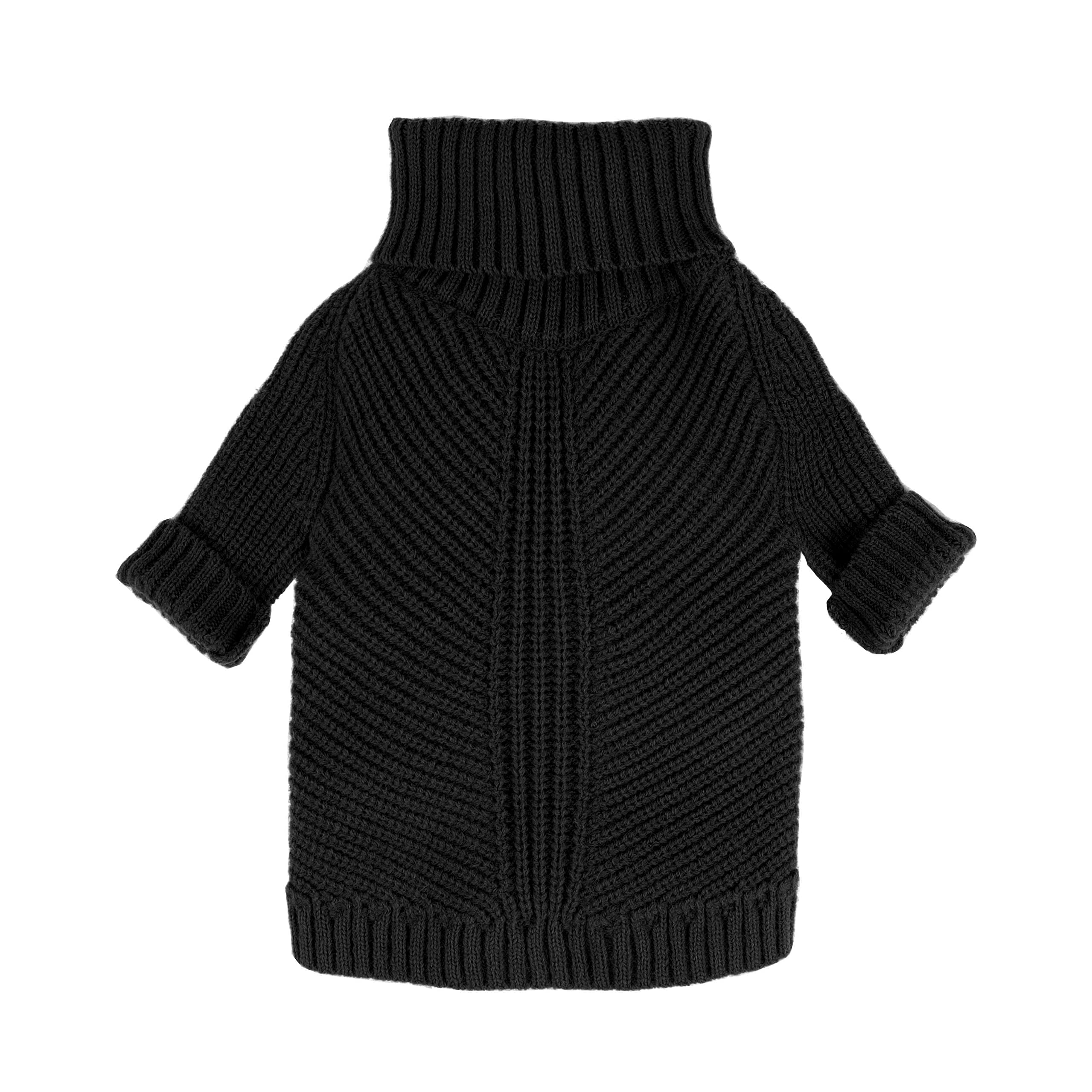 Fitwarm Dog Turtleneck Sweater, Thermal Knitted Pet Coat, Dog Winter Clothes For Small Dogs, Cat Apparel, Black, Large