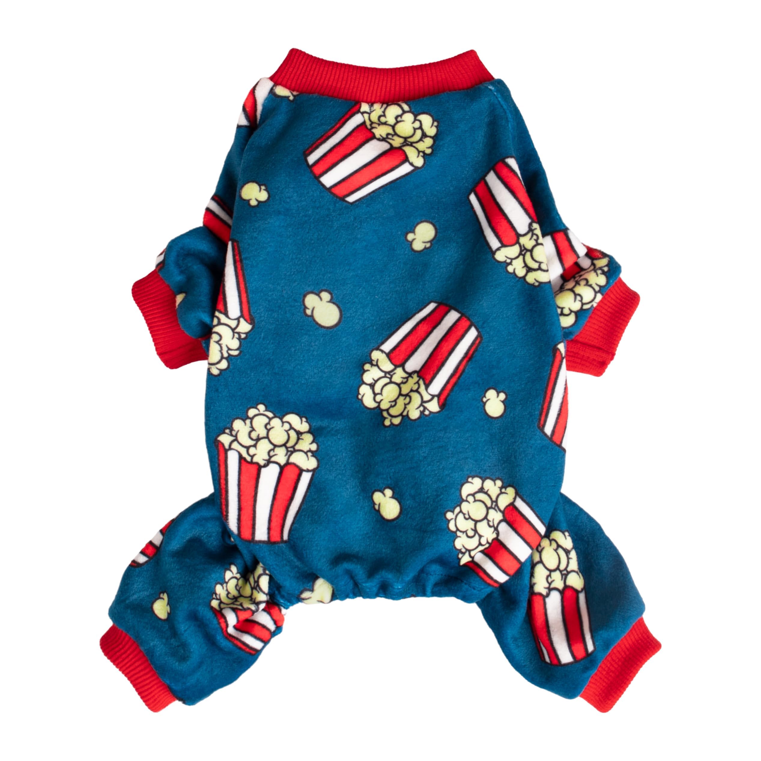 Fitwarm Popcorn Dog Pajamas, Funny Dog Clothes For Small Dogs Boy Girl, Fleece Pet Onesie With Feet, Blue, Red, White, Yellow, M