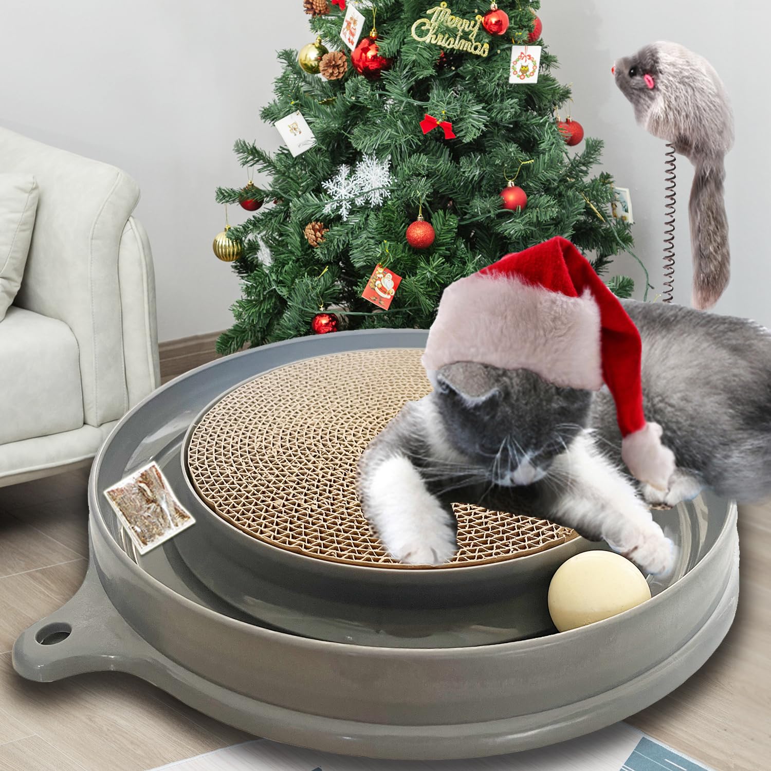 AUOON Cat Scratcher Toy, Scratch Pad, Post Pad Interactive Training Exercise Mouse Play Toy with Ball (Gray)