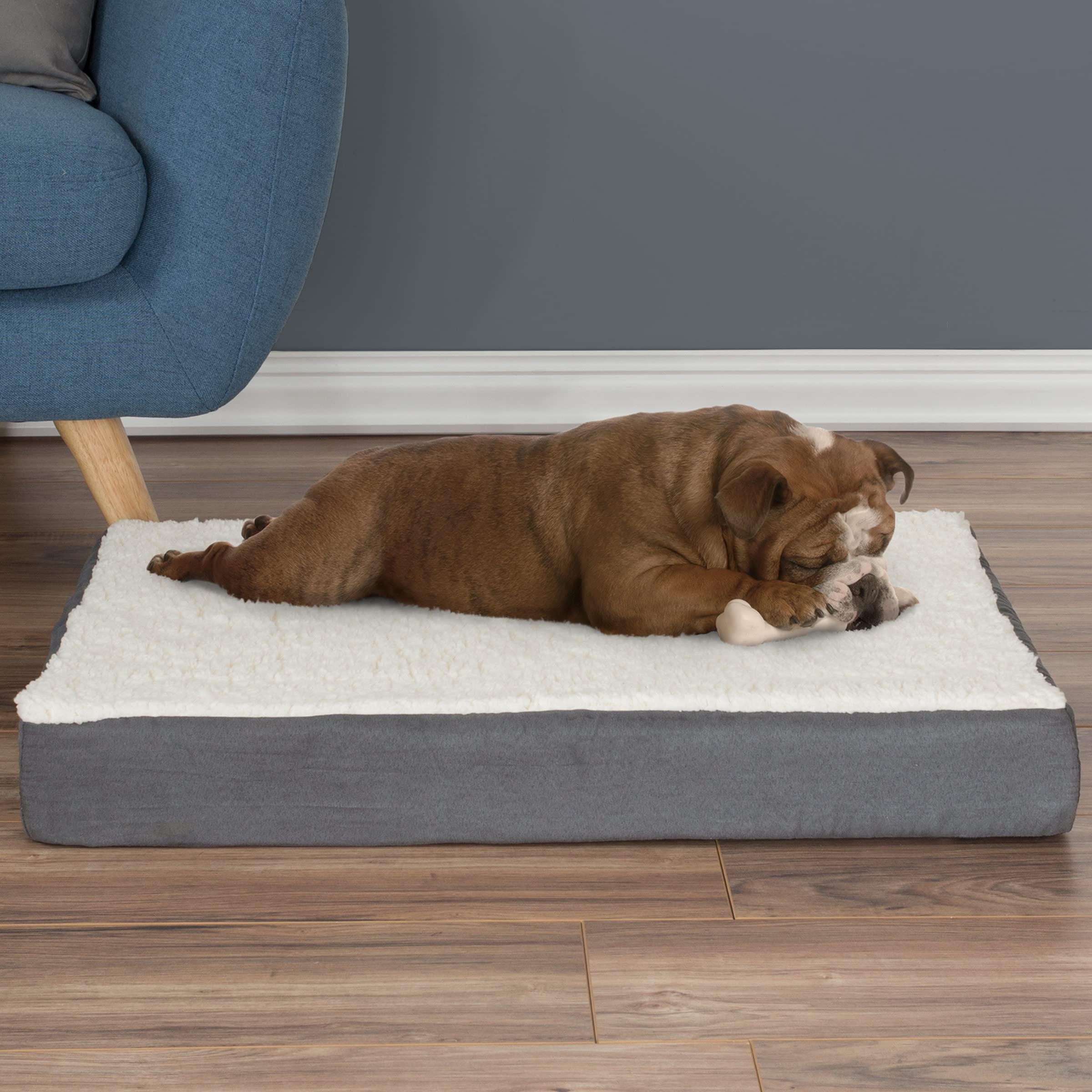 PETMAKER Orthopedic Dog Bed - 2-Layer 30x20.5-Inch Memory Foam Pet Mattress with Machine-Washable Sherpa Cover for Medium Dogs u