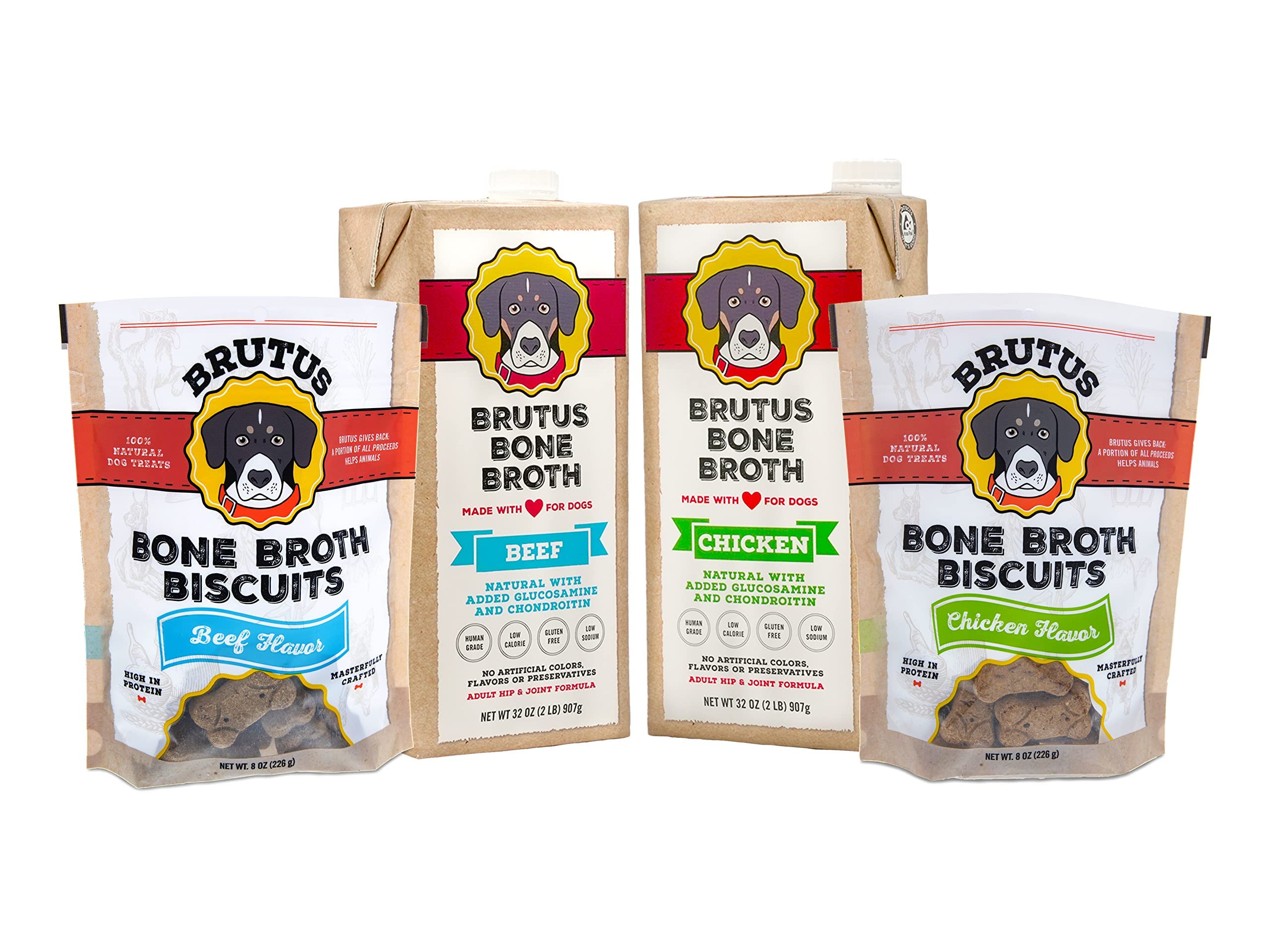 Brutus Chicken Broth for Dogs - All Natural Chicken Bone Broth with Chondroitin Glucosamine Turmeric -Human Grade Food Toppers f