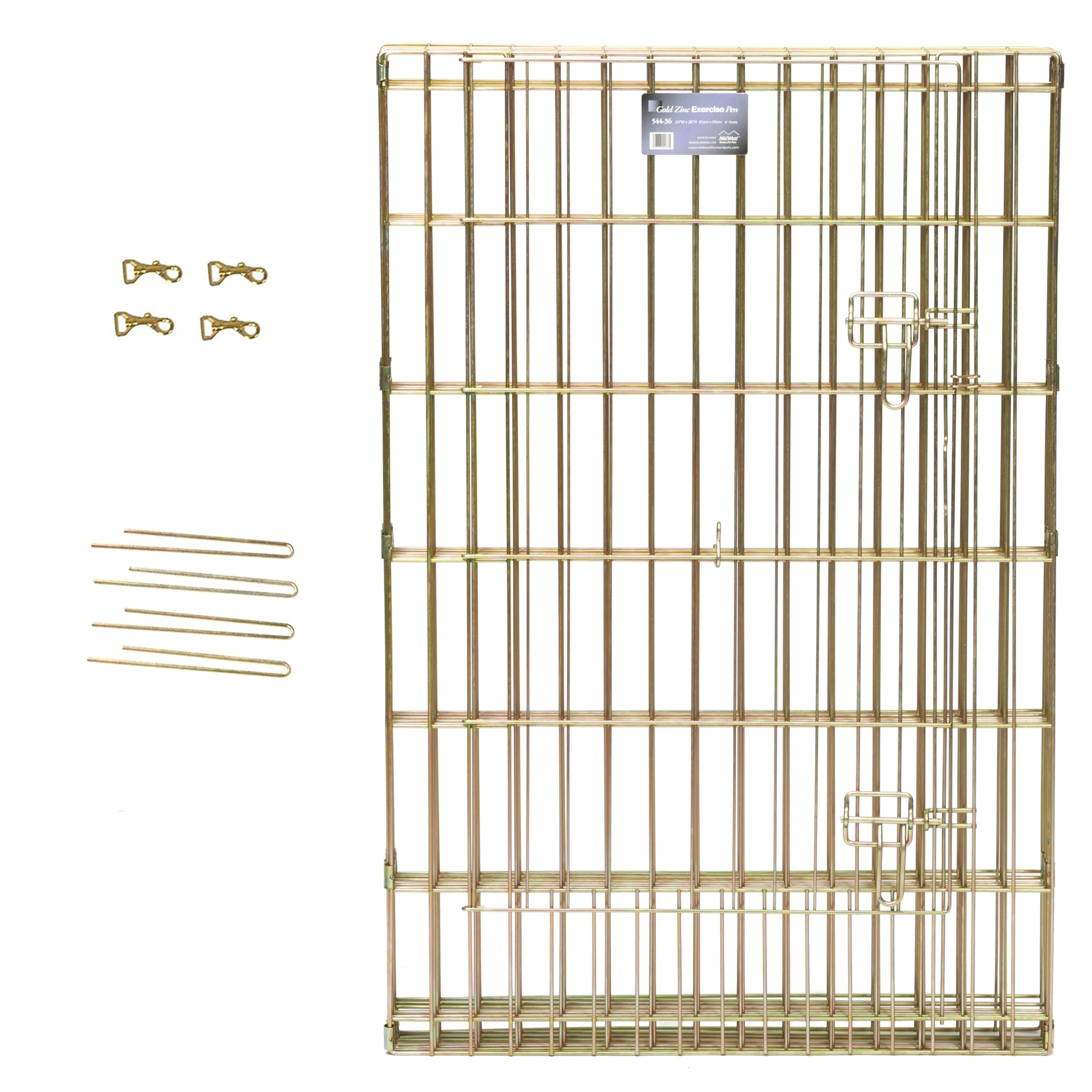 Midwest Homes For Pets Dog Exercise Pen & Playpen, 24'W X 42'H, No Door, Gold Zinc