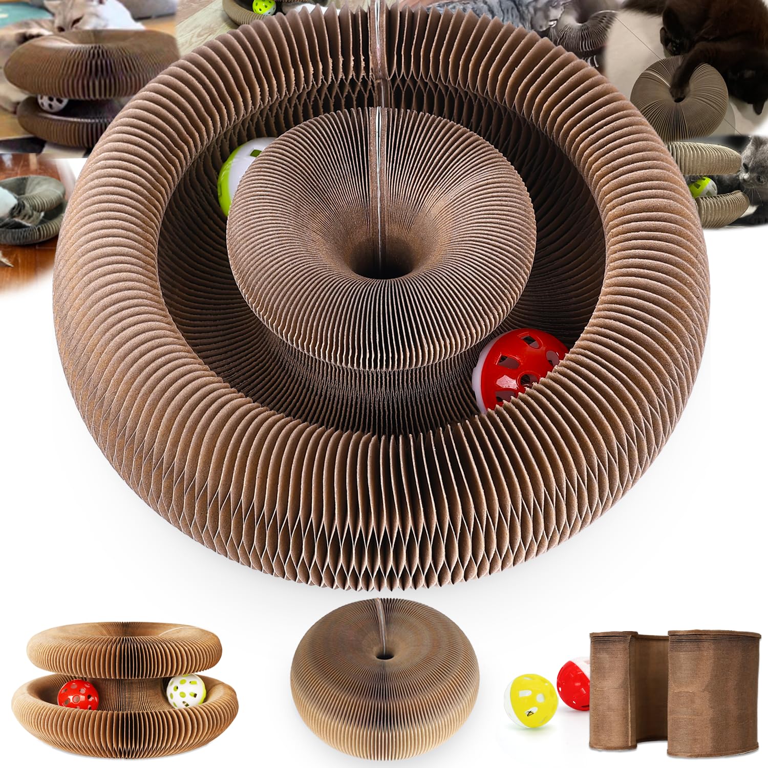 Dosanlues Magic Organ Cat Scratcher Board With 2 Bell Ball, Cat Ball Adventure The Ultimate Interactive Mental Physical Exercise